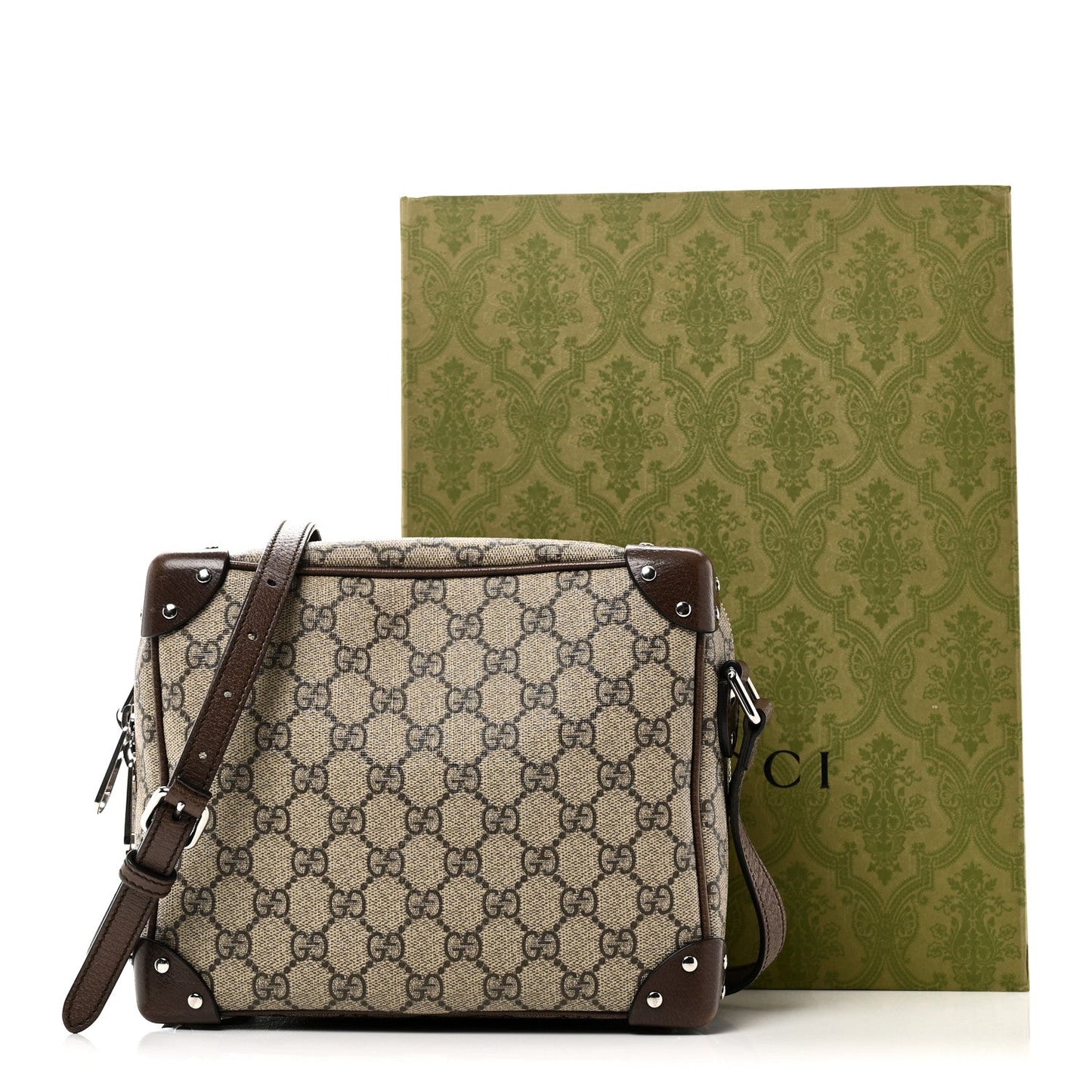 GG Supreme Monogram Textured Calfskin Square Messenger Bag Beige Ebony New Acero