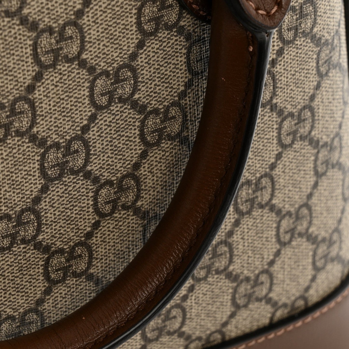 GG Supreme Monogram Azalea Calfskin Small Horsebit 1955 Top Handle Bag Beige Ebony Brown Sugar