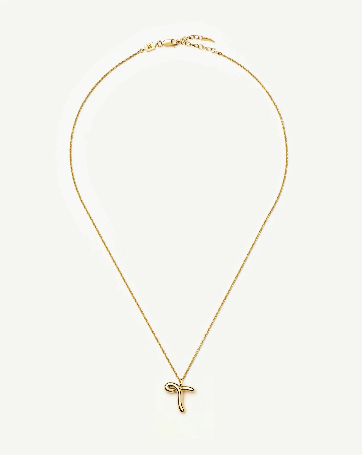 Curly Molten Initial Pendant Necklace - T | 18k Gold Vermeil