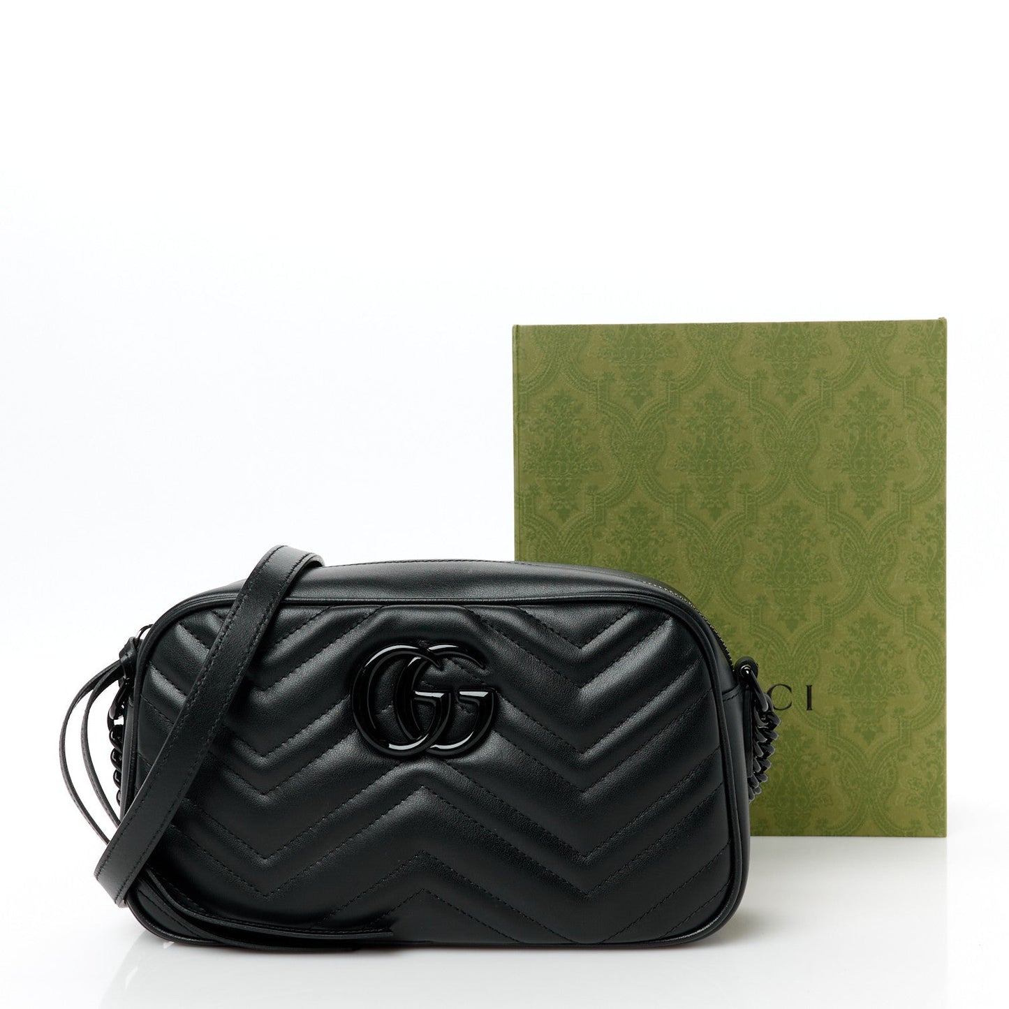 Calfskin Matelasse Monochrome Small GG Marmont Chain Shoulder Bag Black