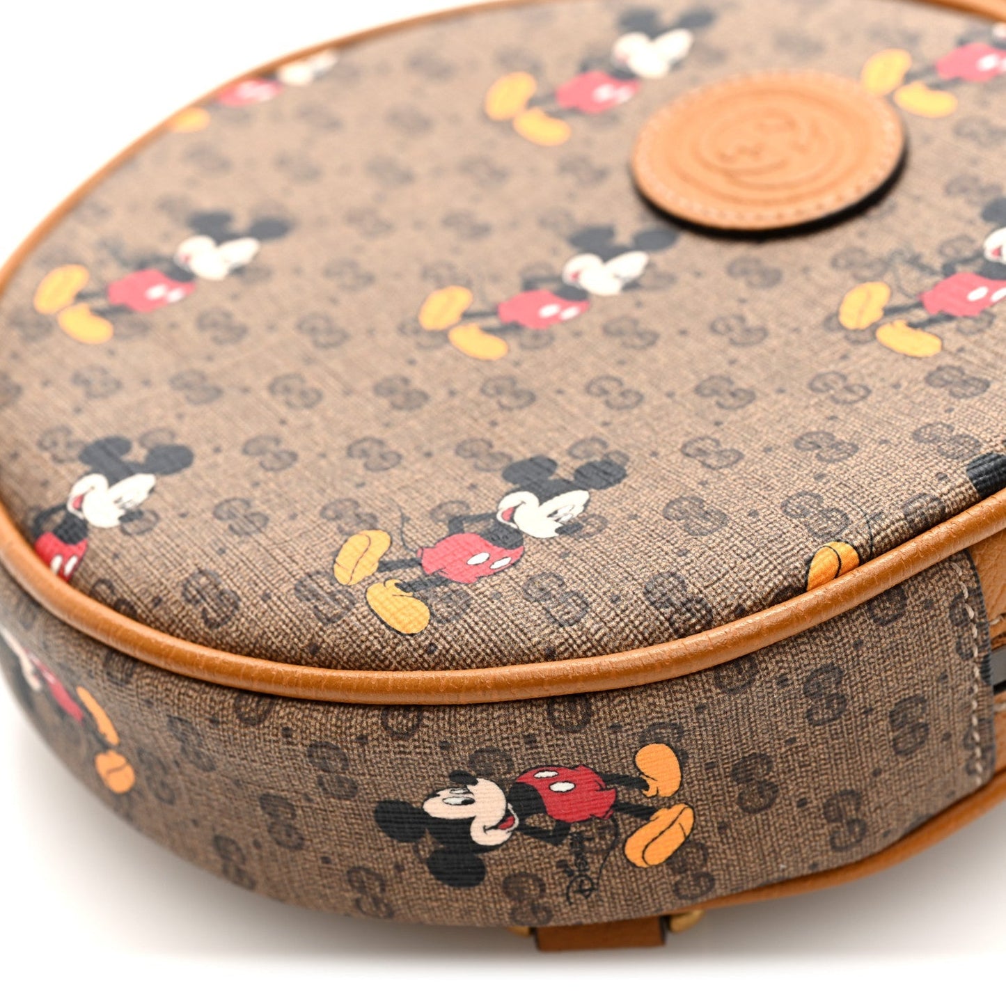 X DISNEY Mini Vintage GG Supreme Monogram Mickey Mouse Round Backpack Beige Vintage Sun Oil