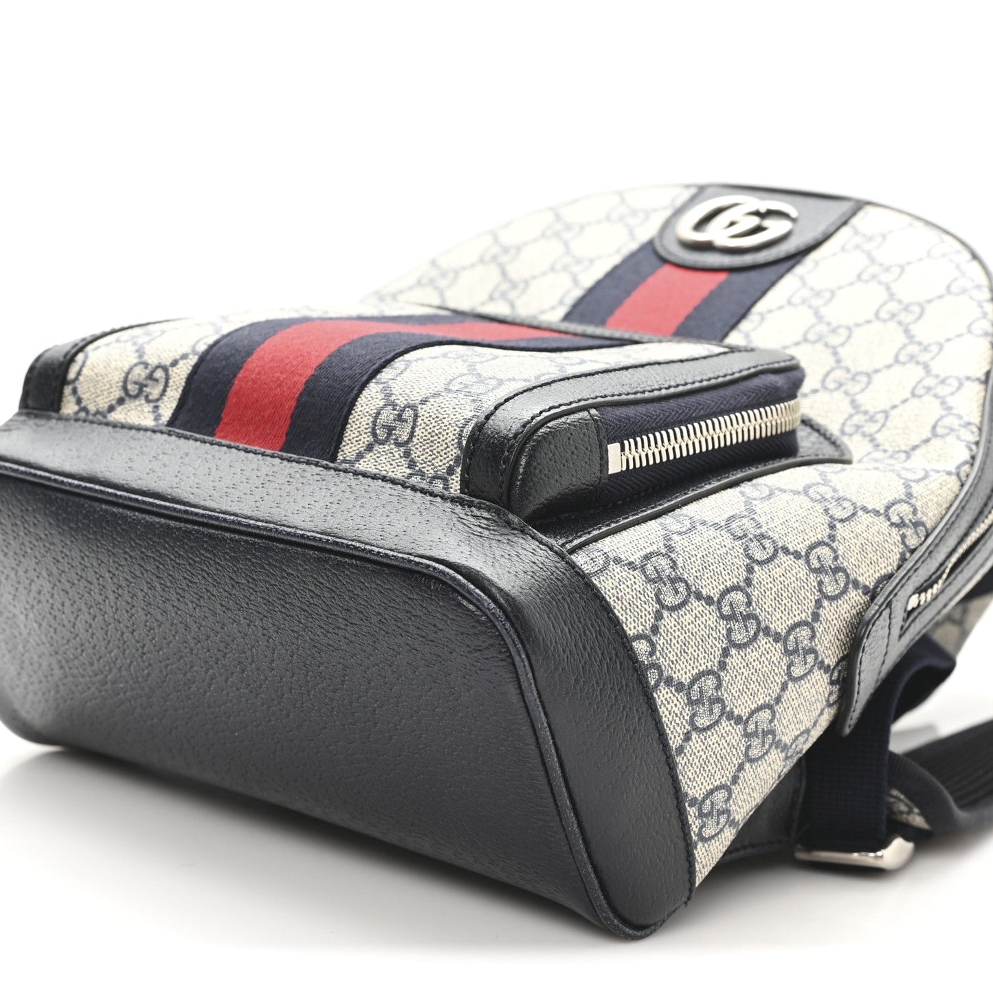 GG Supreme Monogram Textured Dollar Calfskin Web Small Ophidia Day Backpack Beige Blue Black