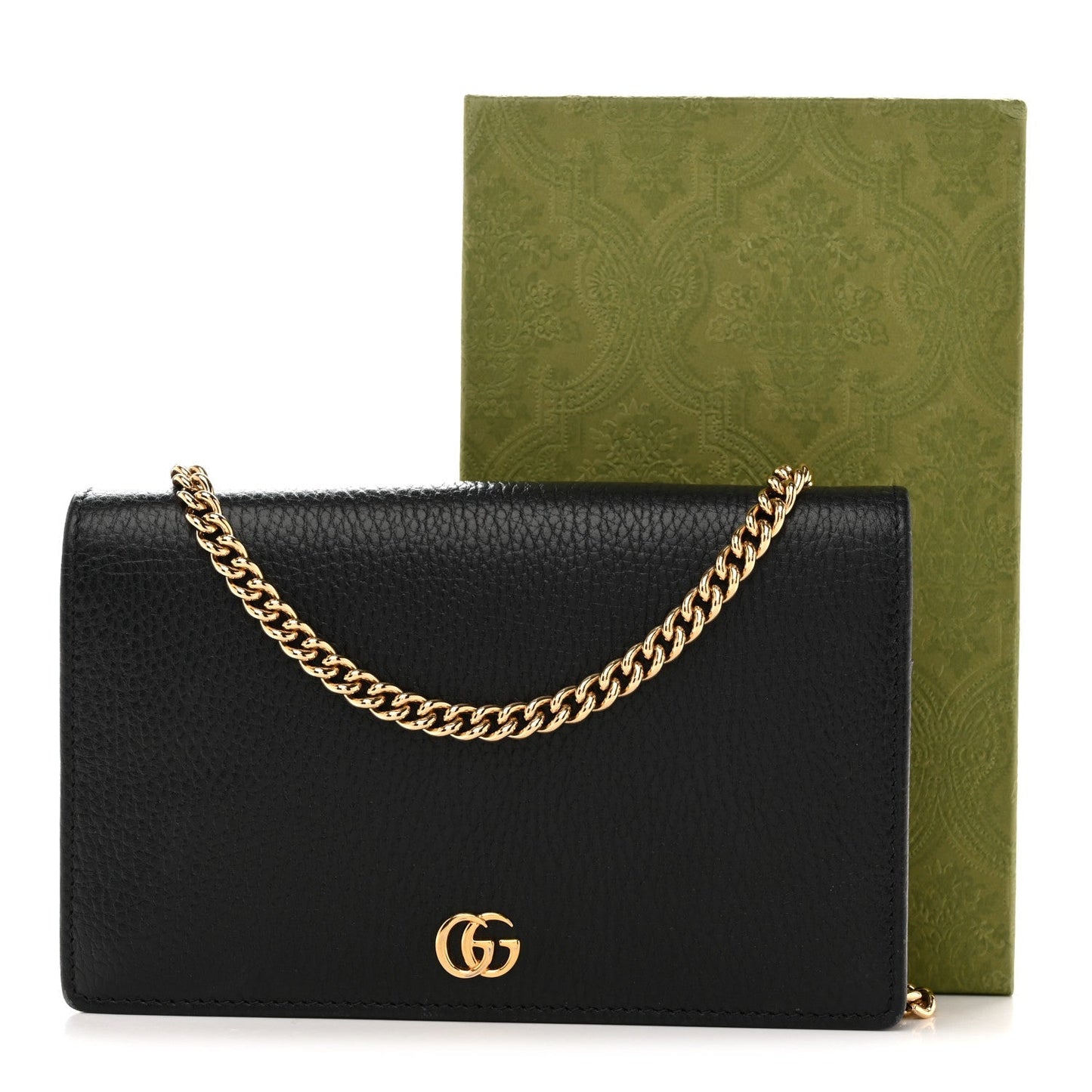 Dollar Calfskin Mini GG Marmont Chain Wallet Black
