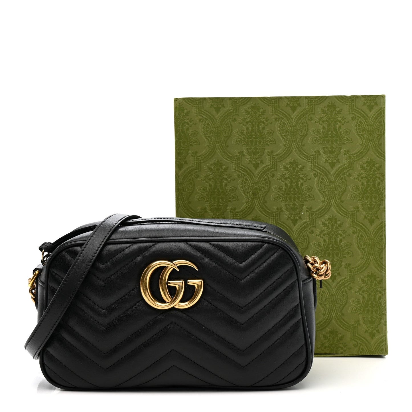 Calfskin Matelasse Small GG Marmont Chain Shoulder Bag Black