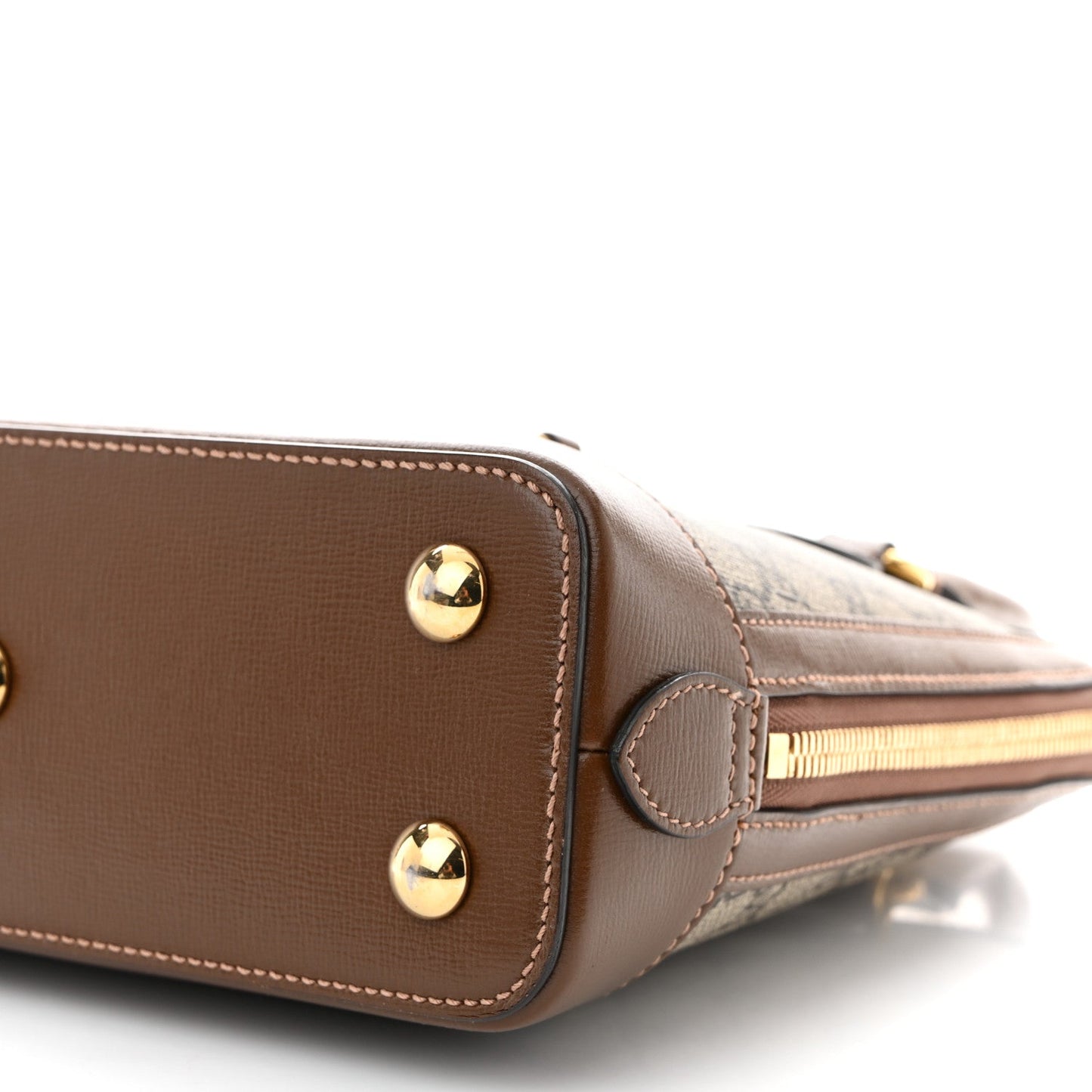 GG Supreme Monogram Azalea Calfskin Small Horsebit 1955 Top Handle Bag Beige Ebony Brown Sugar