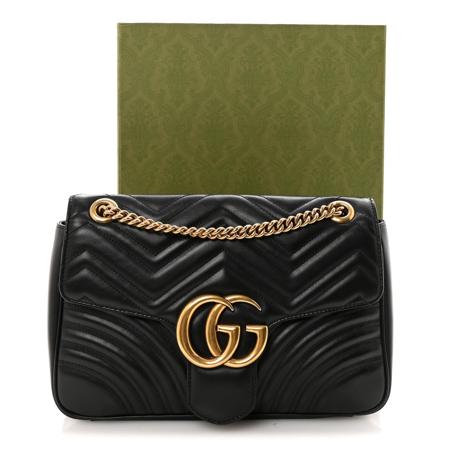 Calfskin Matelasse Medium GG Marmont Shoulder Bag Black