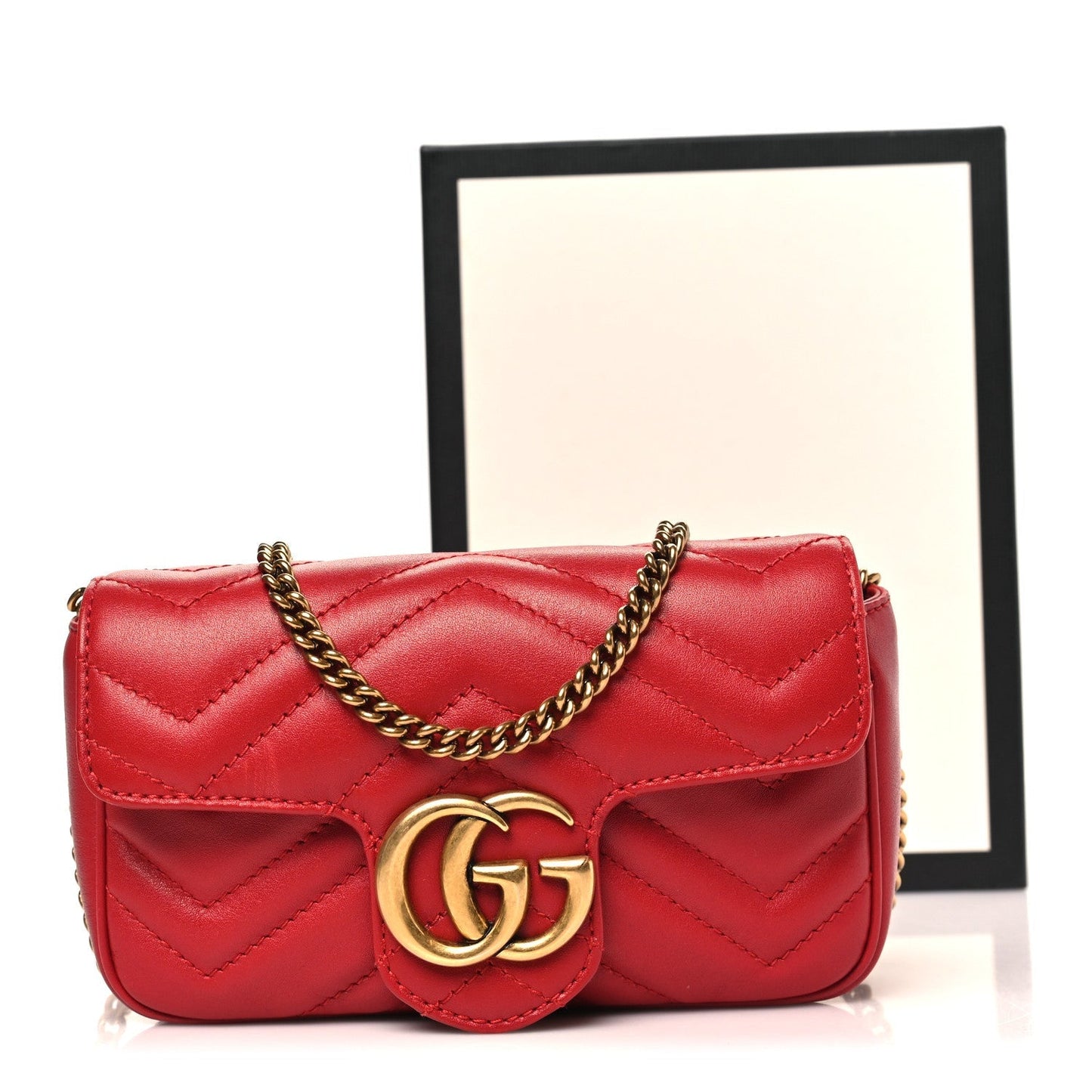 Calfskin Matelasse Super Mini GG Marmont Shoulder Bag Hibiscus Red