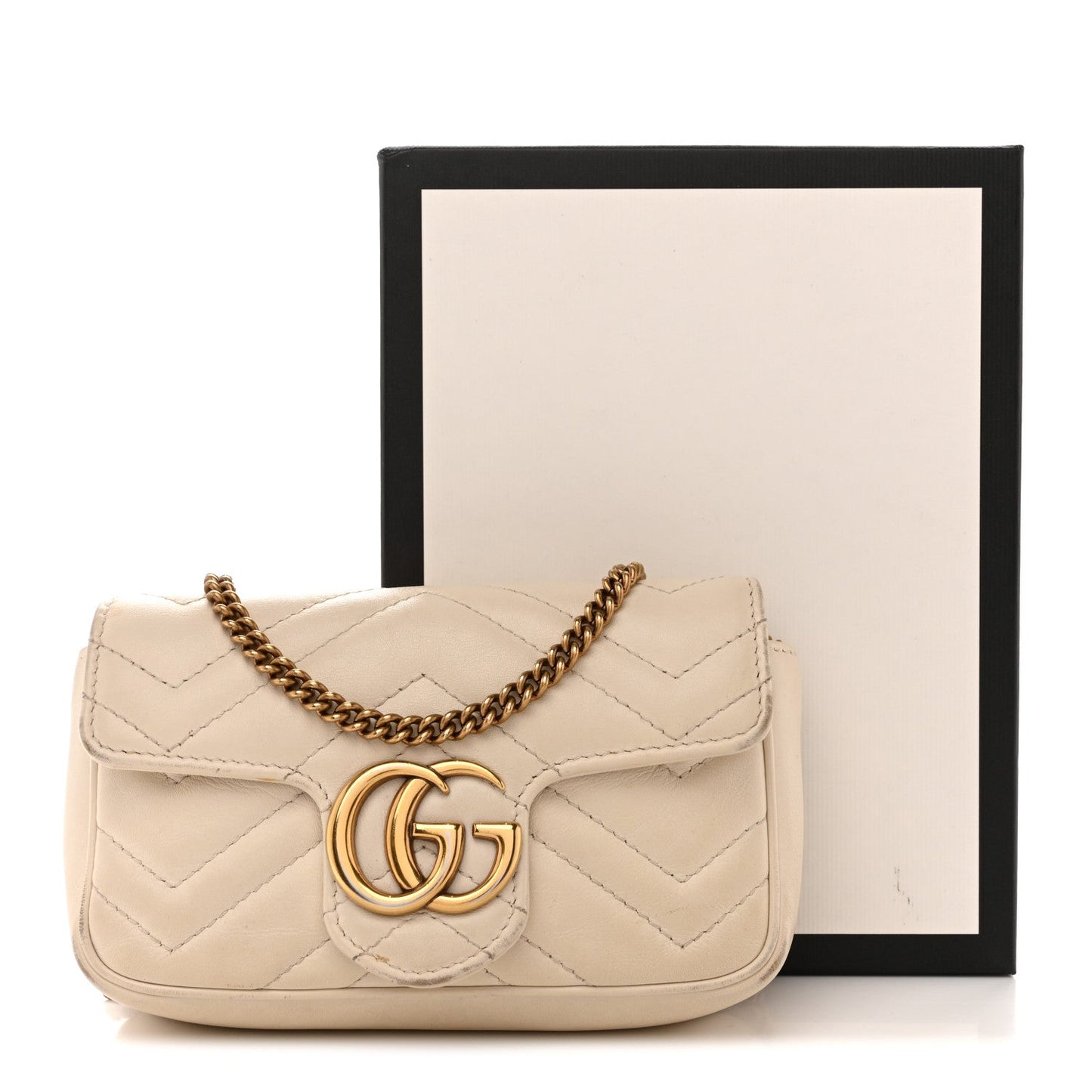Calfskin Matelasse Super Mini GG Marmont Shoulder Bag White