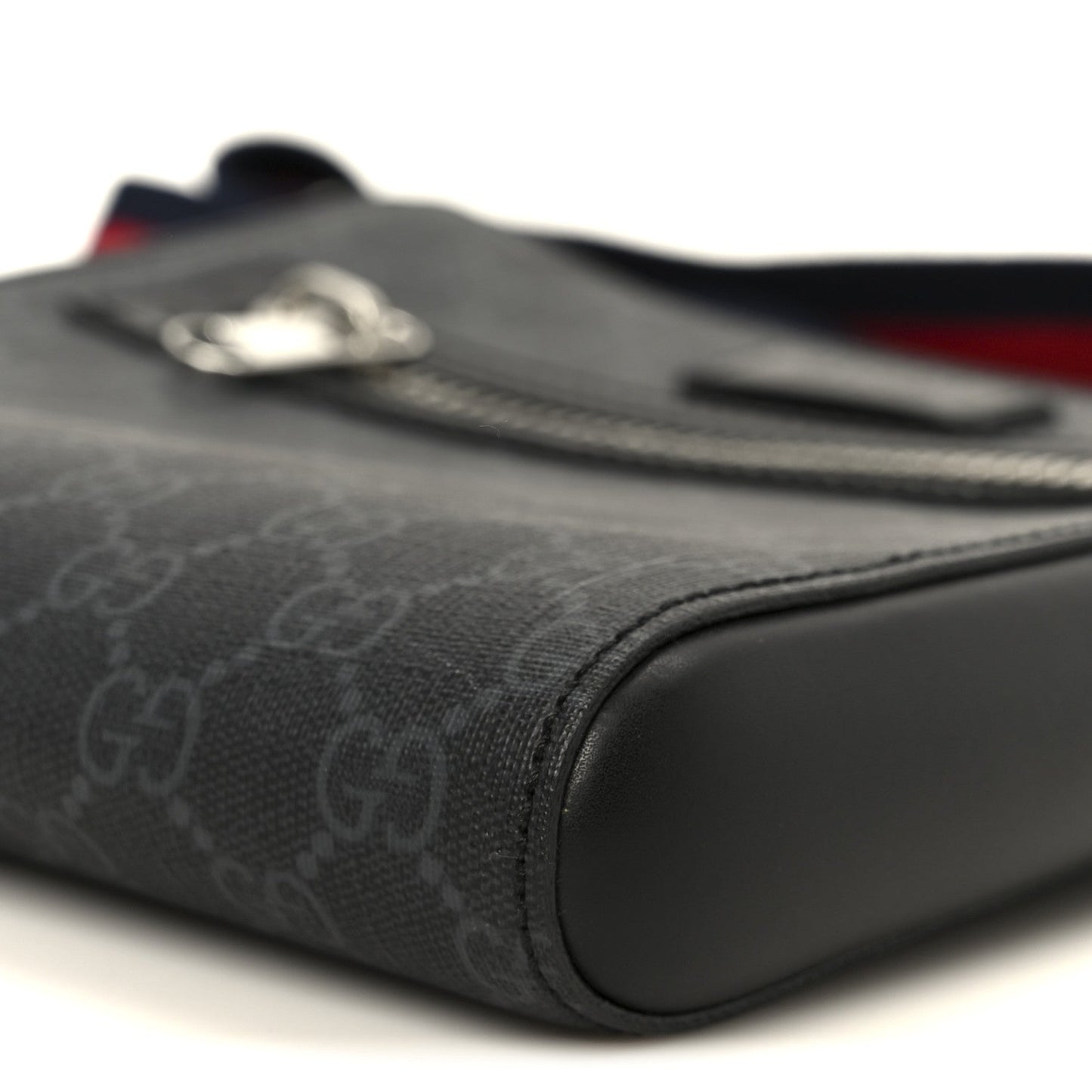 GG Supreme Monogram Web Small Flat Messenger Bag Black Grey