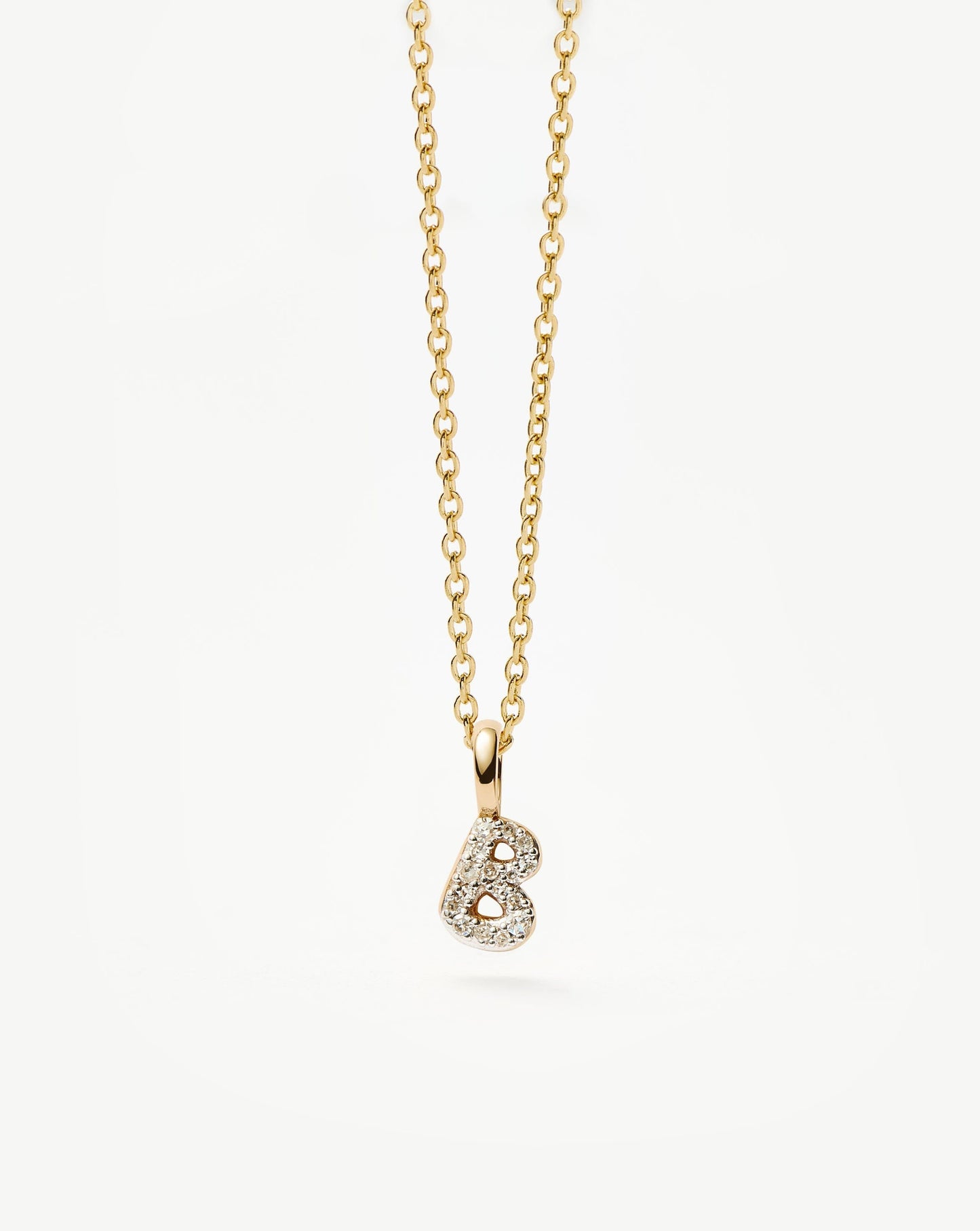 Solid Gold Diamond Initial Mini Pendant Necklace - B | 14k Solid Yellow Gold Plated/Diamond