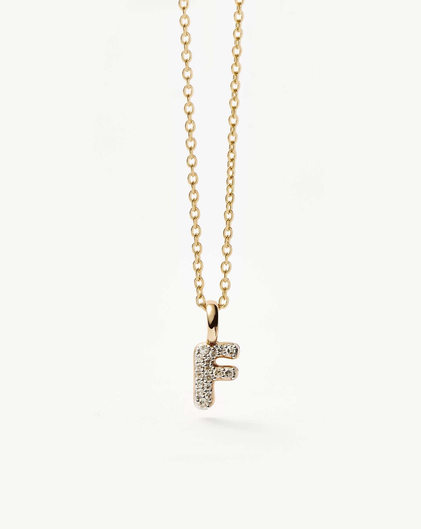 Solid Gold Diamond Initial Mini Pendant Necklace - F | 14k Solid Yellow Gold Plated/Diamond