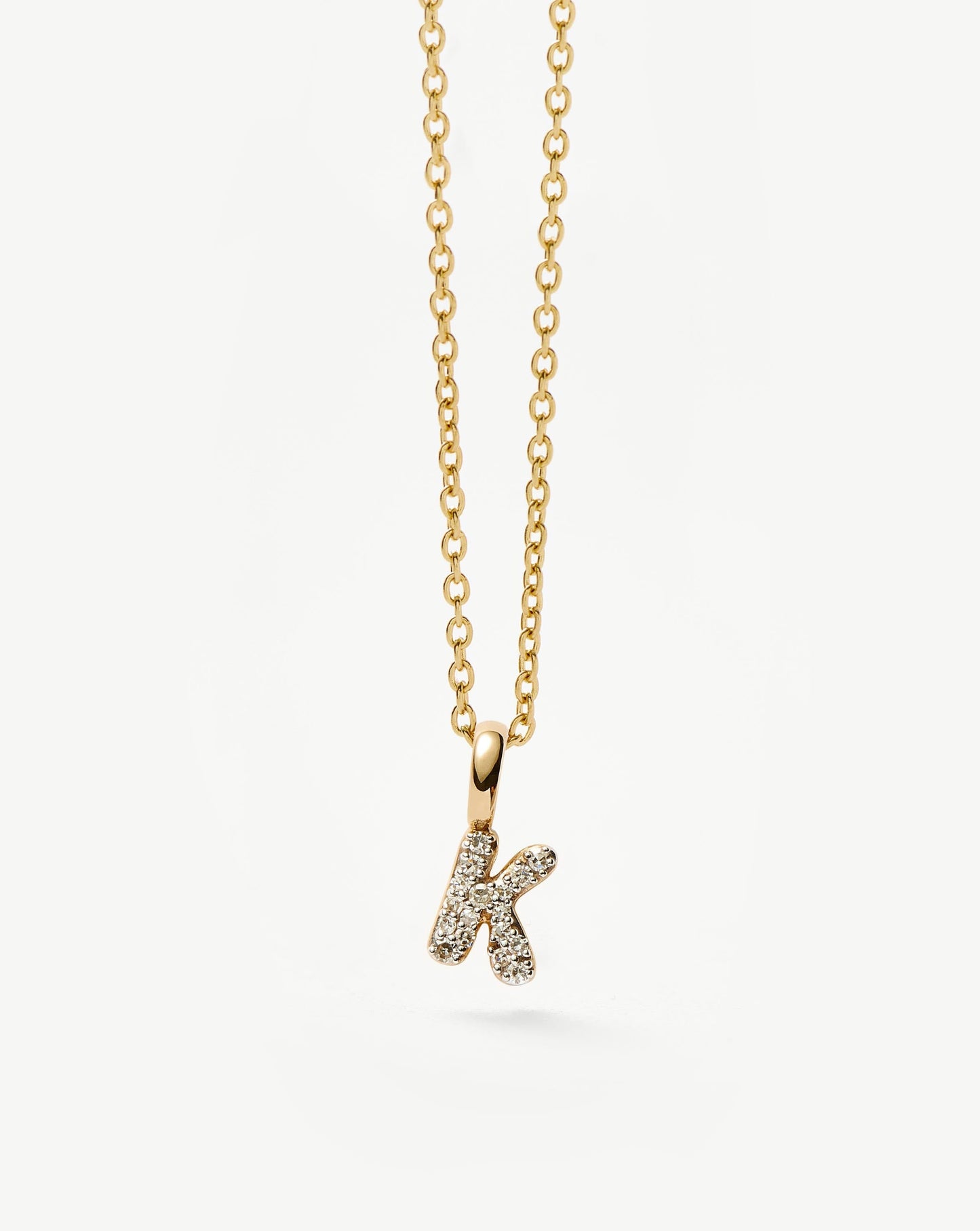 Solid Gold Diamond Initial Mini Pendant Necklace - K | 14k Solid Yellow Gold Plated/Diamond