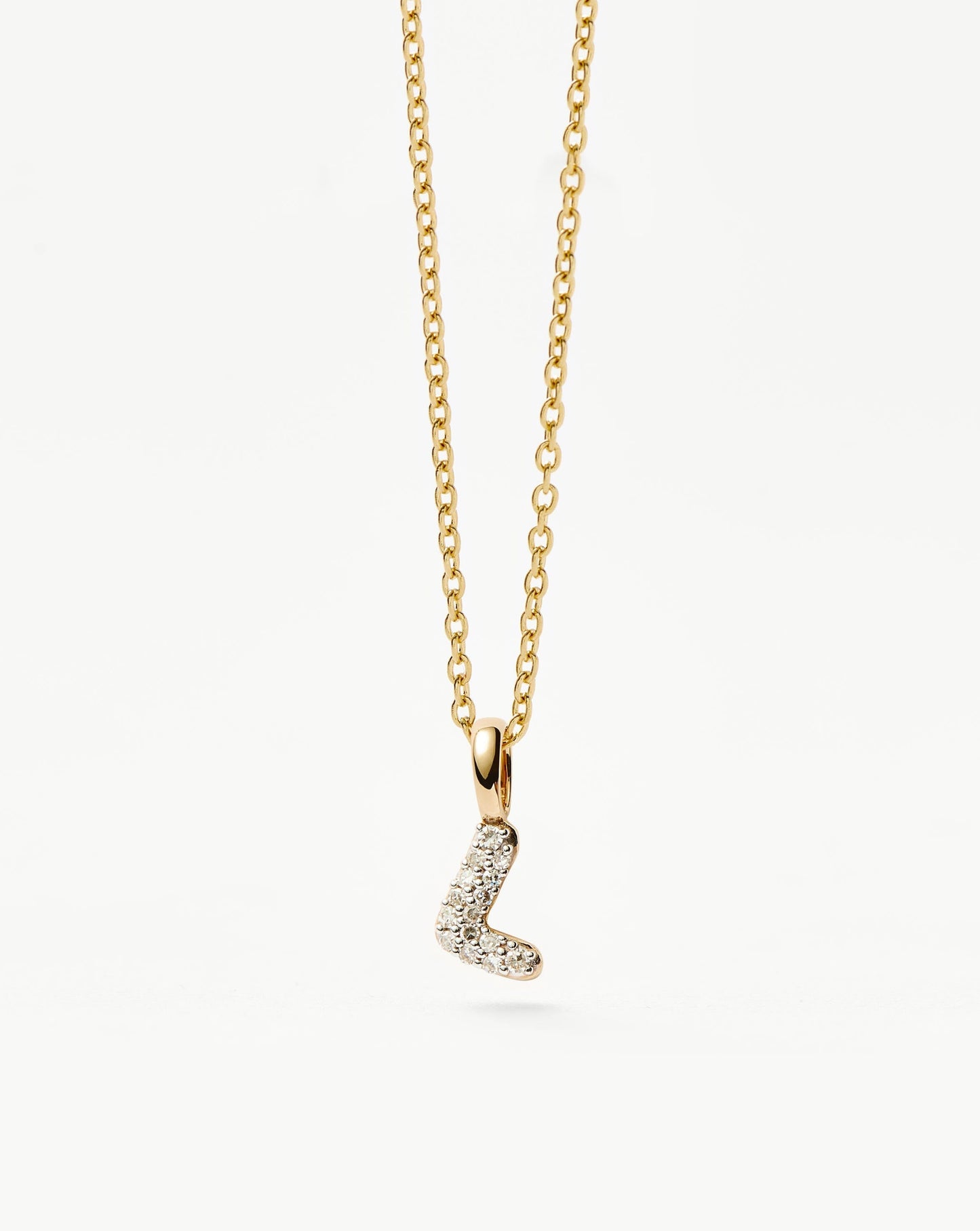 Solid Gold Diamond Initial Mini Pendant Necklace - L | 14k Solid Yellow Gold Plated/Diamond