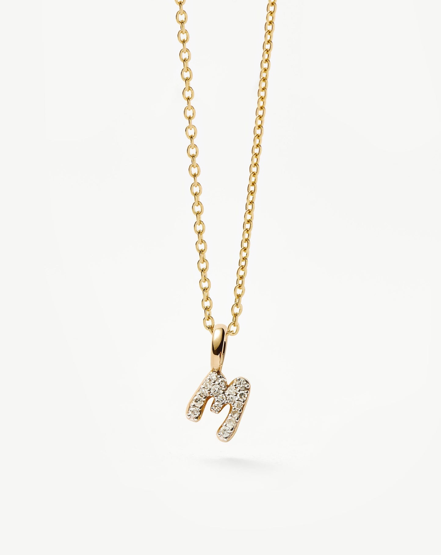 Solid Gold Diamond Initial Mini Pendant Necklace - M | 14k Solid Yellow Gold Plated/Diamond