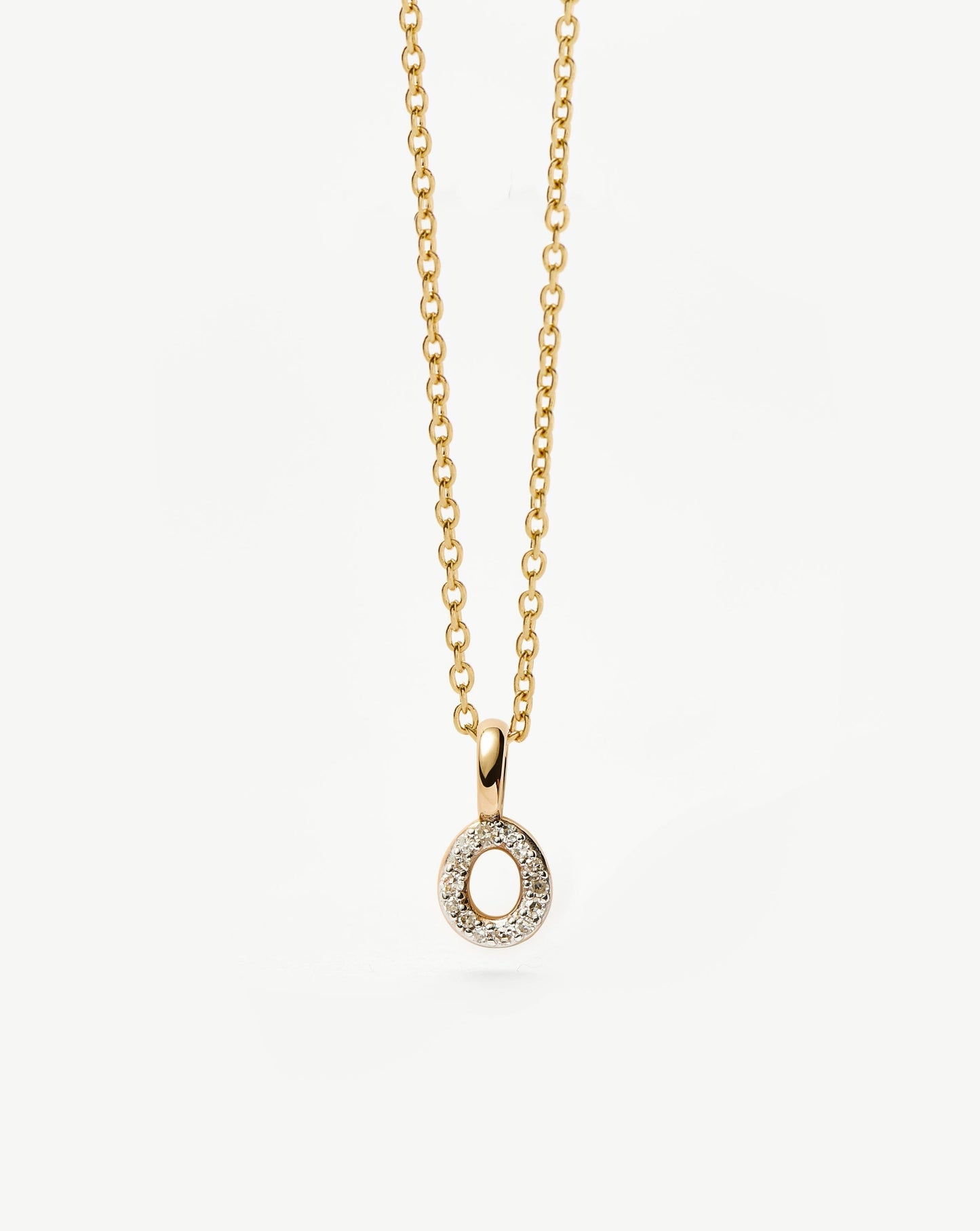 Solid Gold Diamond Initial Mini Pendant Necklace - O | 14k Solid Yellow Gold Plated/Diamond