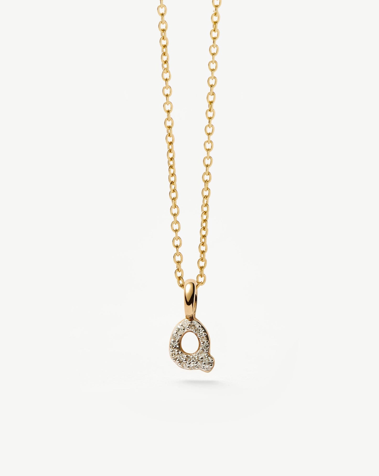 Solid Gold Diamond Initial Mini Pendant Necklace - Q | 14k Solid Yellow Gold Plated/Diamond