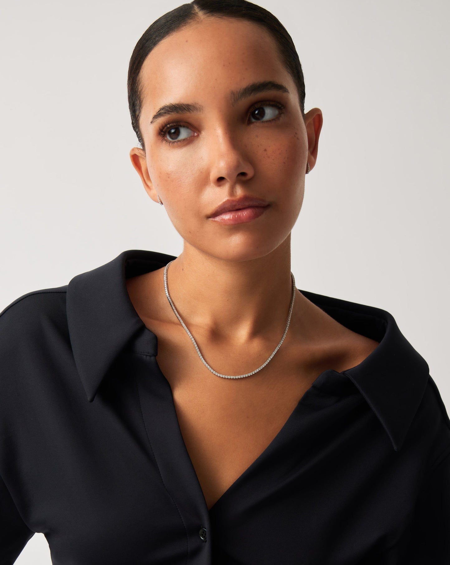 Solid Gold Diamond Tennis Necklace | 14k Solid White Gold Diamond