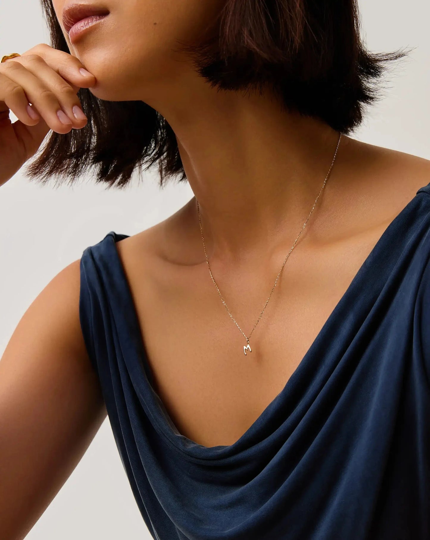 Solid Gold Initial Mini Pendant Necklace - M | 14k Solid Gold