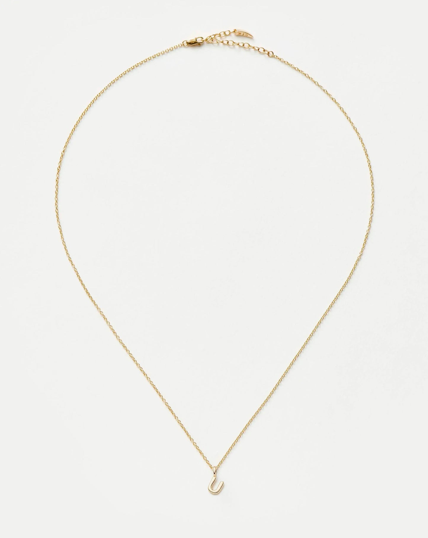 Solid Gold Initial Mini Pendant Necklace - U | 14k Solid Gold