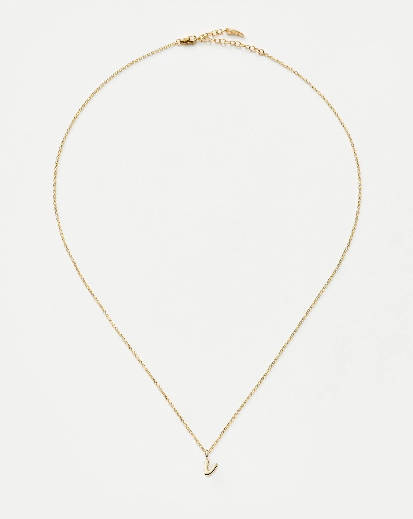 Solid Gold Initial Mini Pendant Necklace - V | 14k Solid Gold