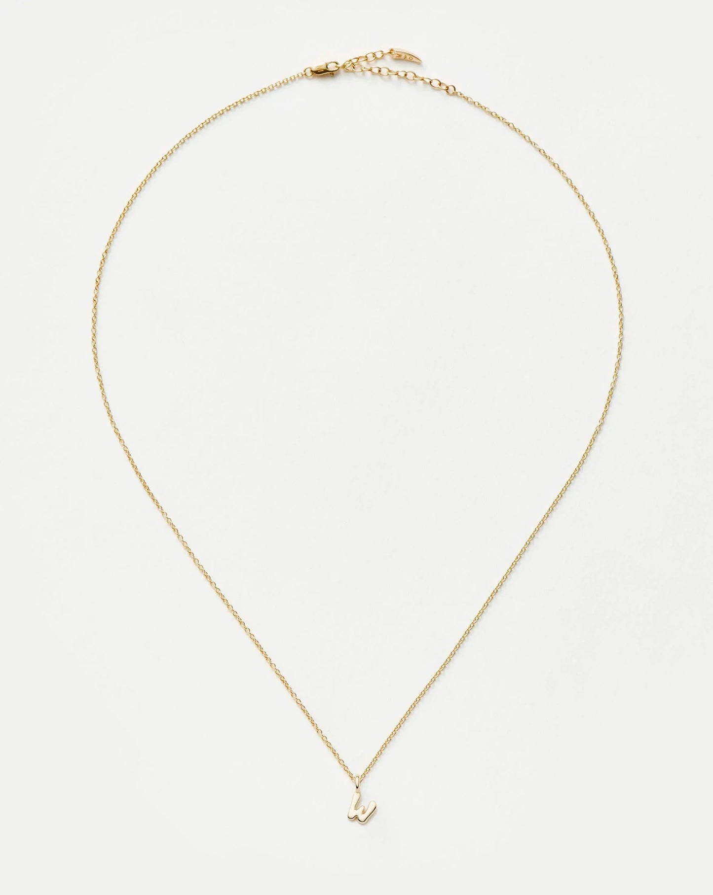 Solid Gold Initial Mini Pendant Necklace - W | 14k Solid Gold