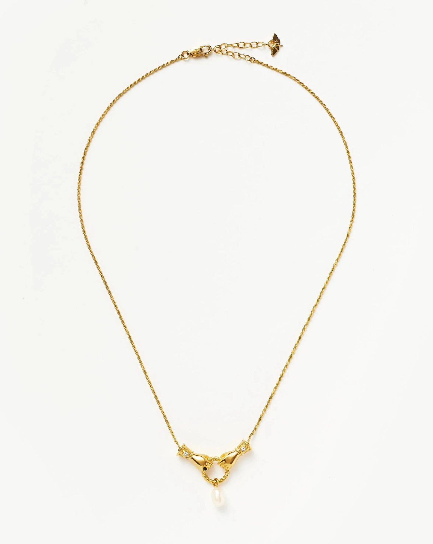 Harris Reed In Good Hands Drop Pendant Necklace | 18k Gold Plated/Pearl & Black Onyx