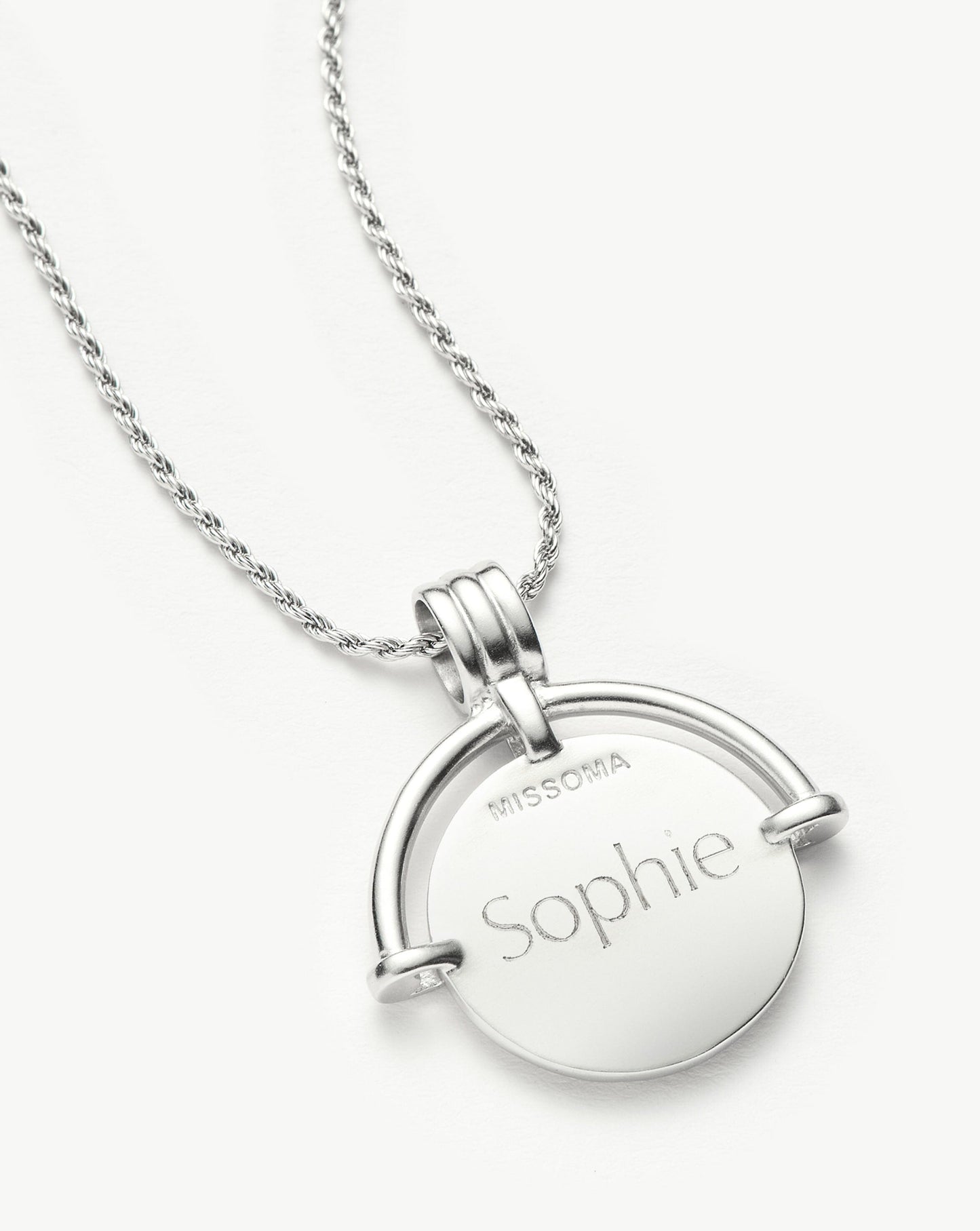 Lucy Williams Engravable Roman Arc Coin Necklace | Silver Plated