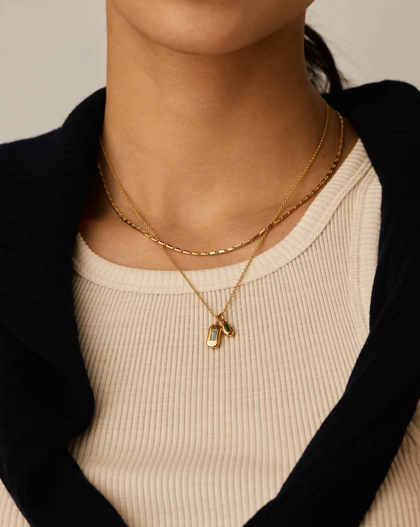 Molten Gemstone Bean Pendant Necklace | 18k Gold Plated/Blue and Green Onyx