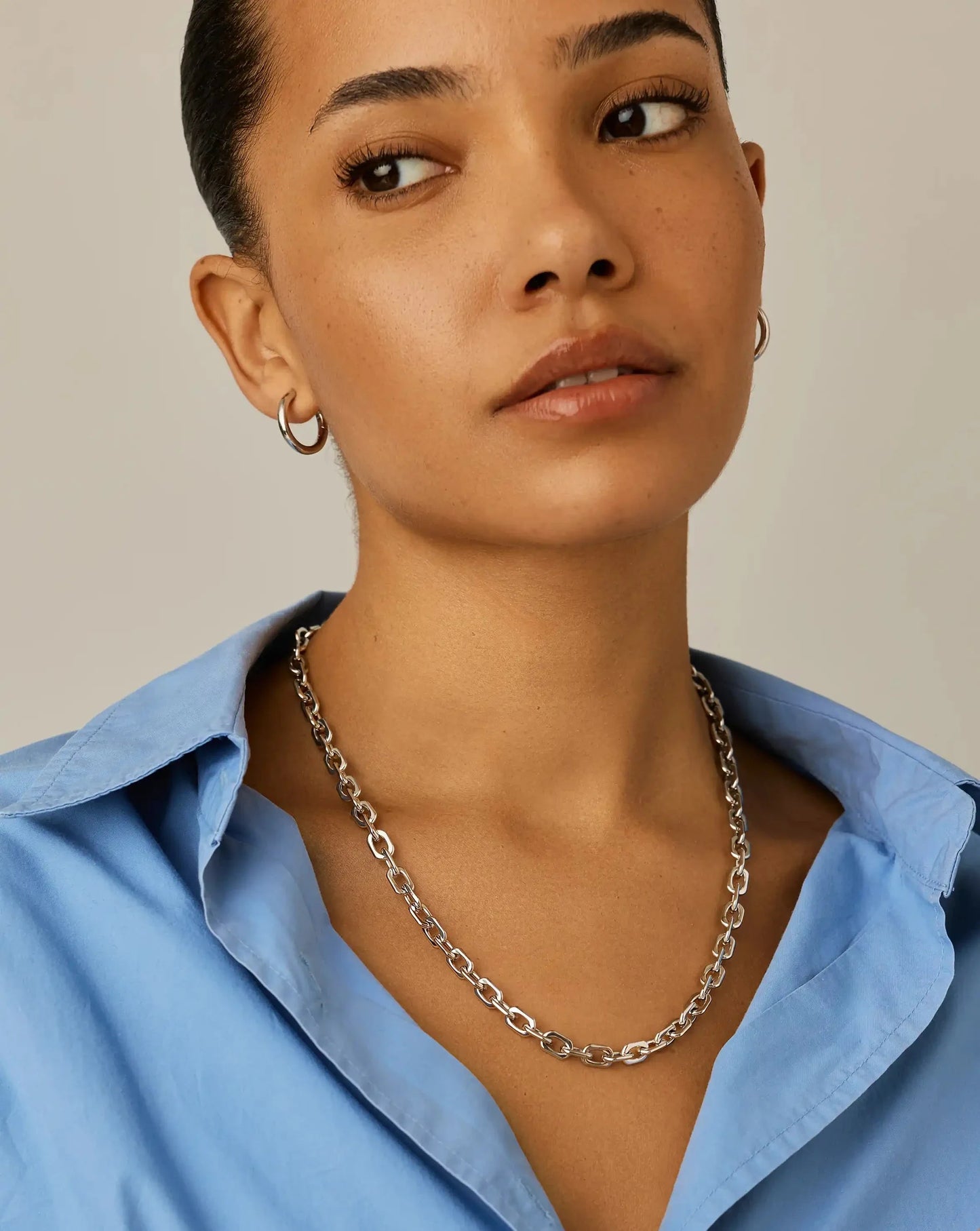 Square Paperclip Chain Necklace | Platinum Plated