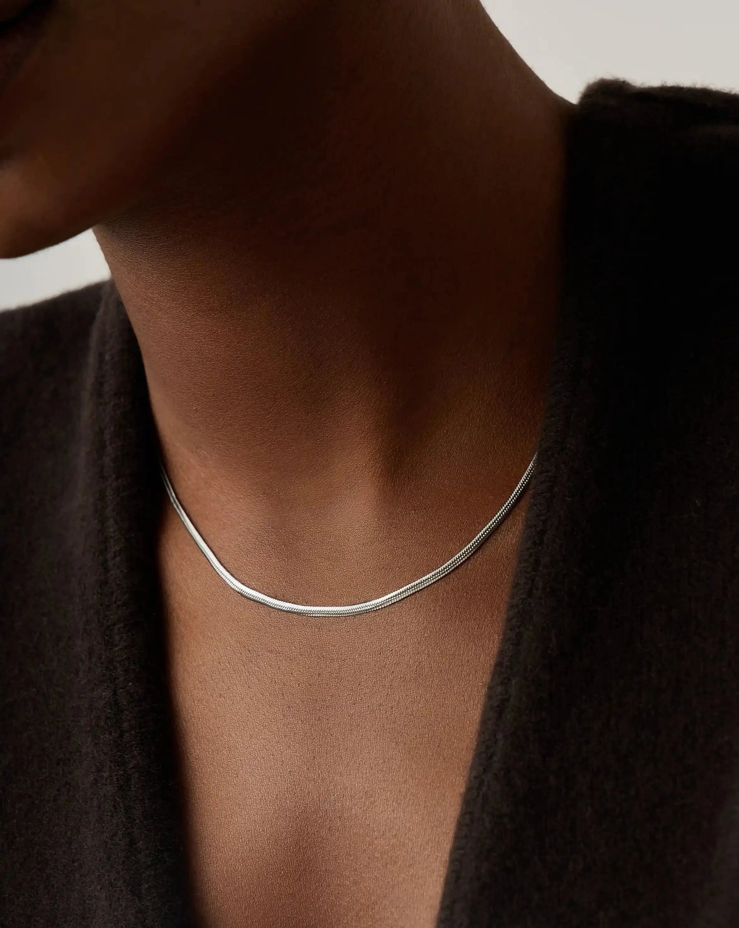 Thin Snake Chain Necklace | Silver Plated