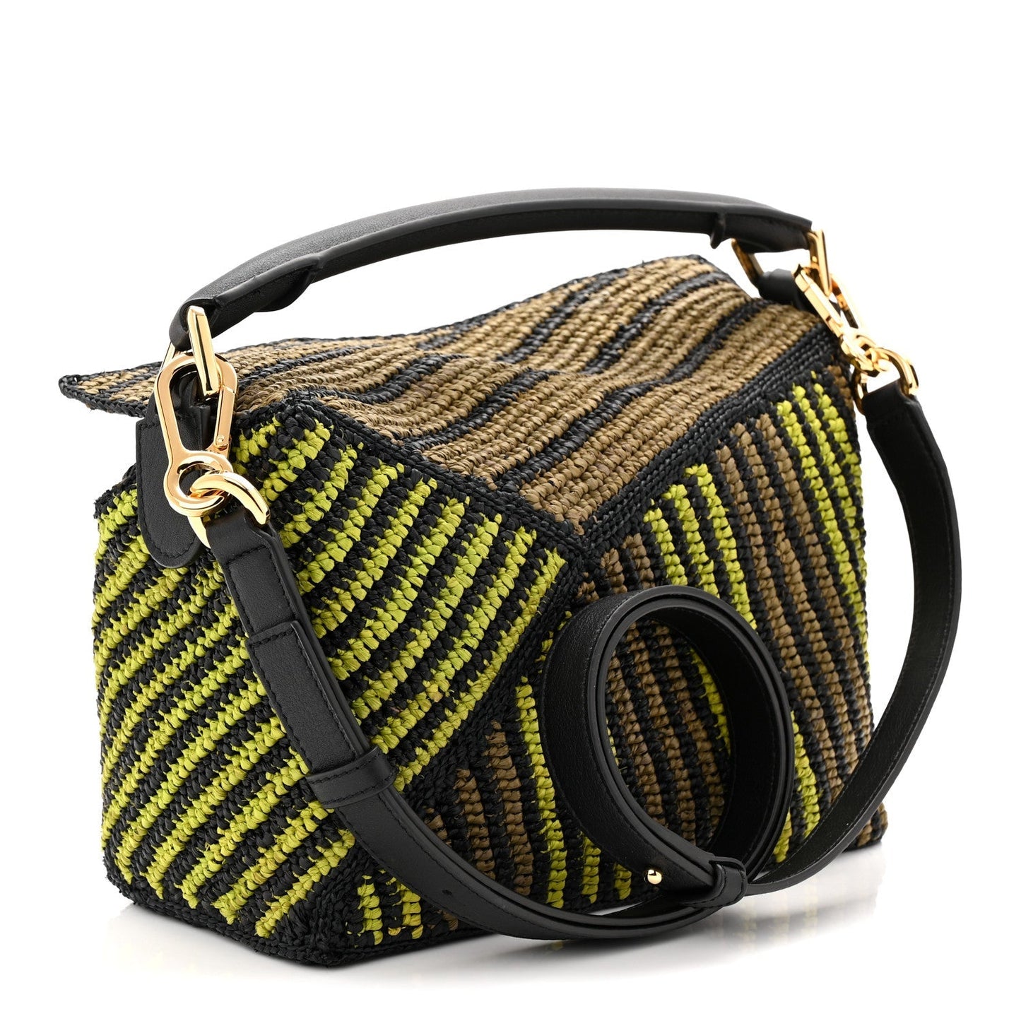Raffia Calfskin Small Puzzle Bag Anise Olive