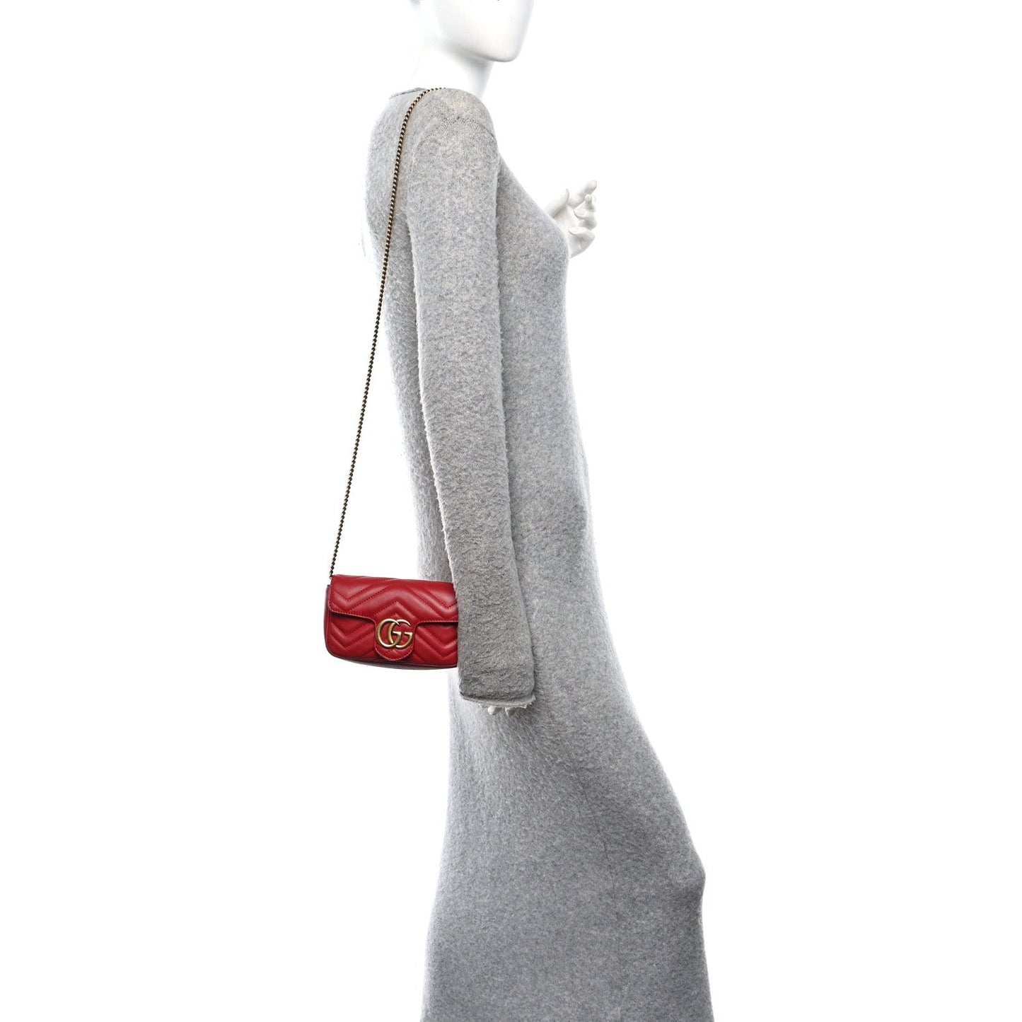 Calfskin Matelasse Super Mini GG Marmont Shoulder Bag Hibiscus Red