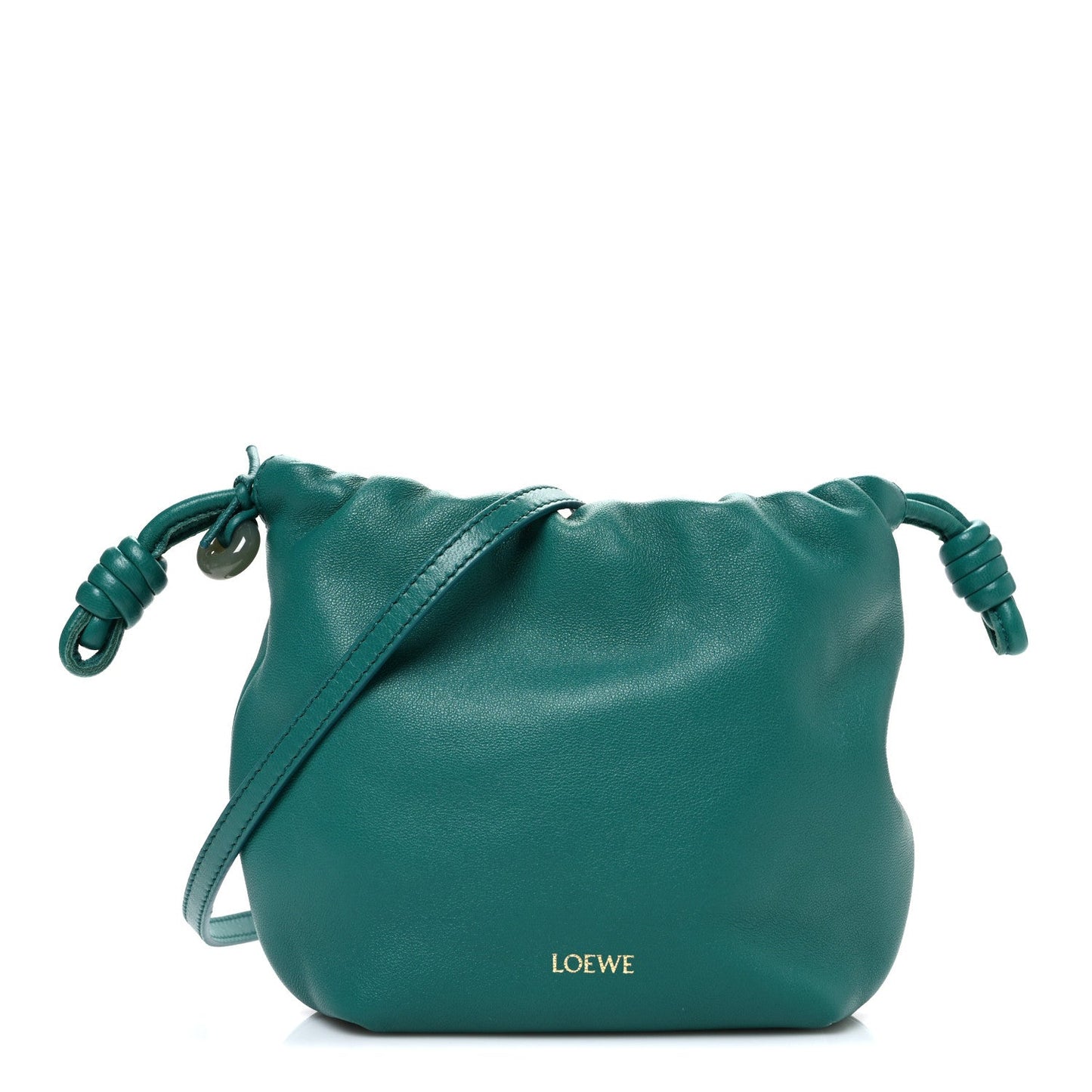 Mellow Nappa Lambskin Jade Mini Flamenco Knot Clutch Emerald Green