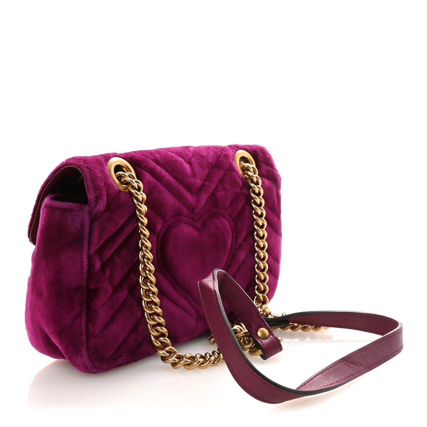 Velvet Matelasse Mini GG Marmont Shoulder Bag Fuchsia Violet Cyclamen
