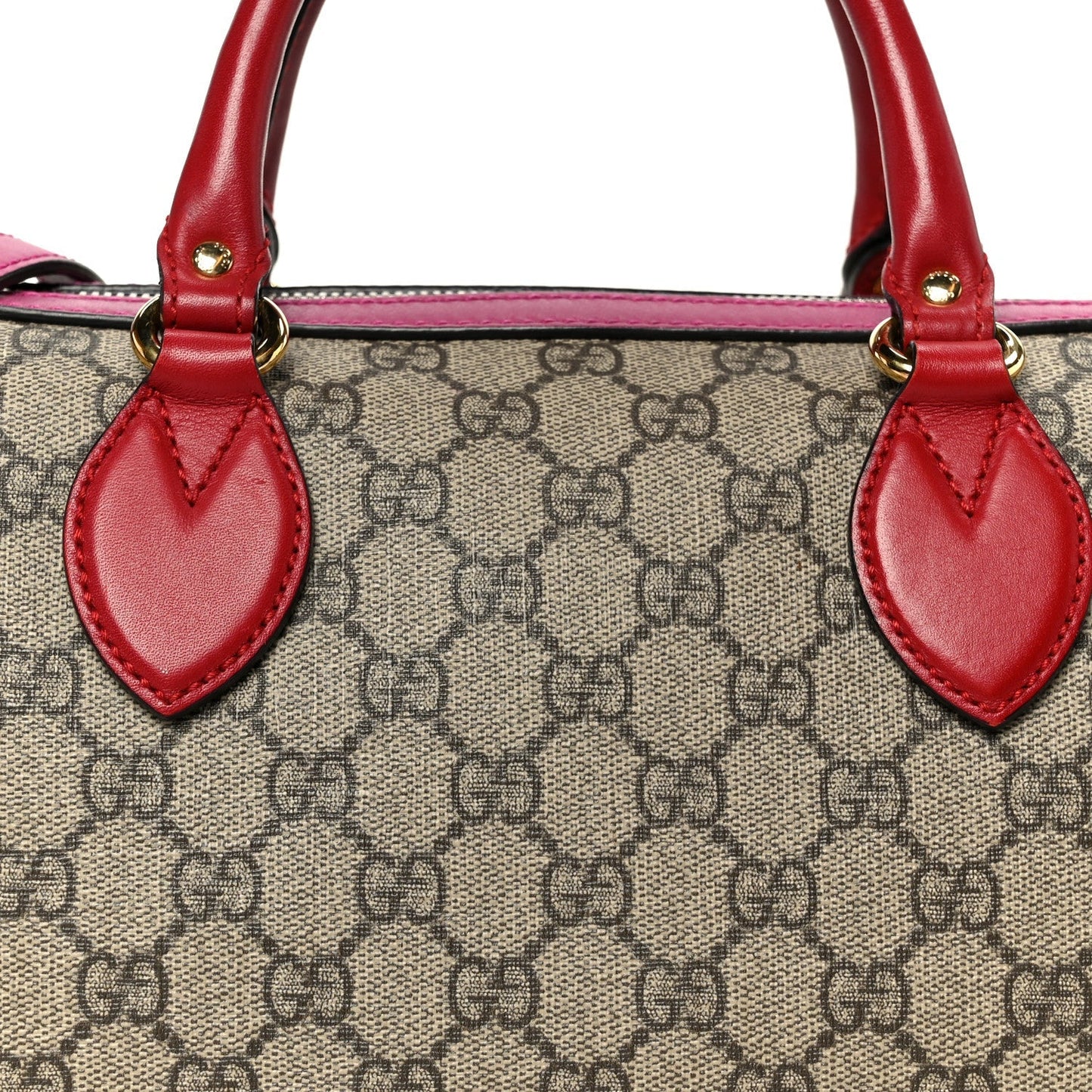 GG Supreme Monogram Moon Calfskin Small Boston Beige Ebony Hibiscus Red New Rosette