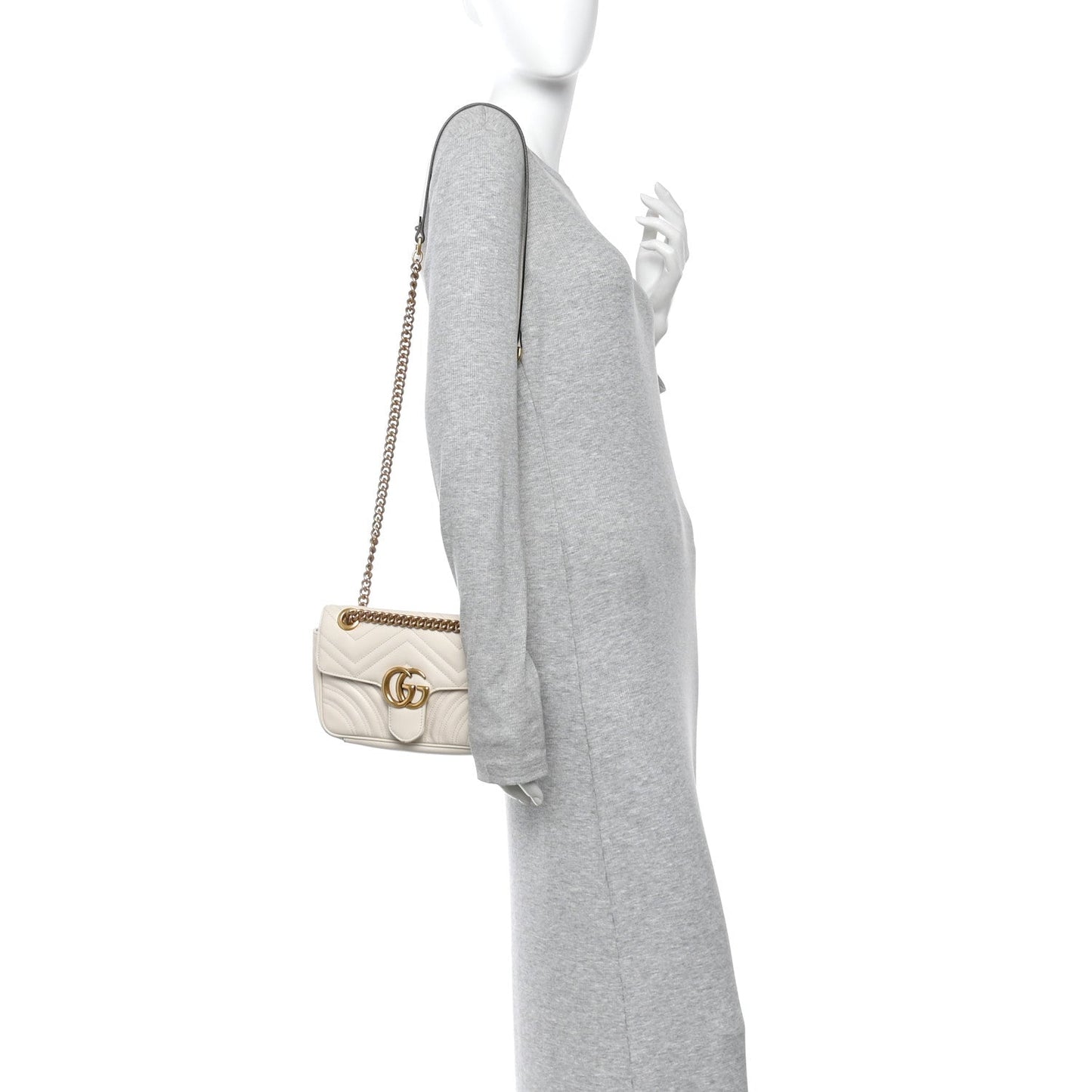 Calfskin Matelasse Mini GG Marmont Shoulder Bag White