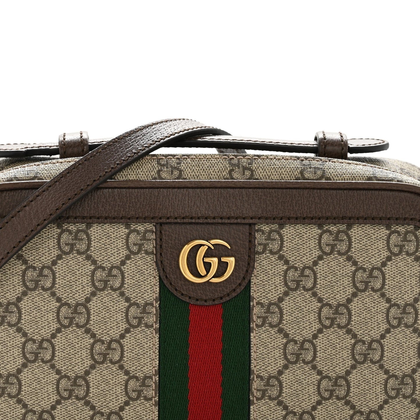 GG Supreme Monogram Web Small Ophidia Top Handle Shoulder Bag Brown