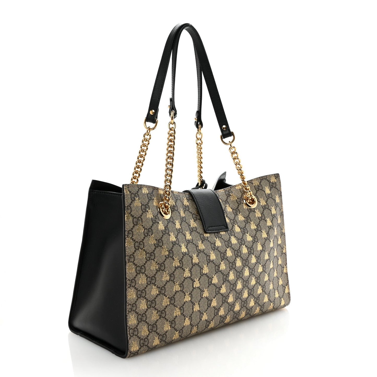 GG Supreme Monogram Bees Medium Padlock Tote Beige Oro Black