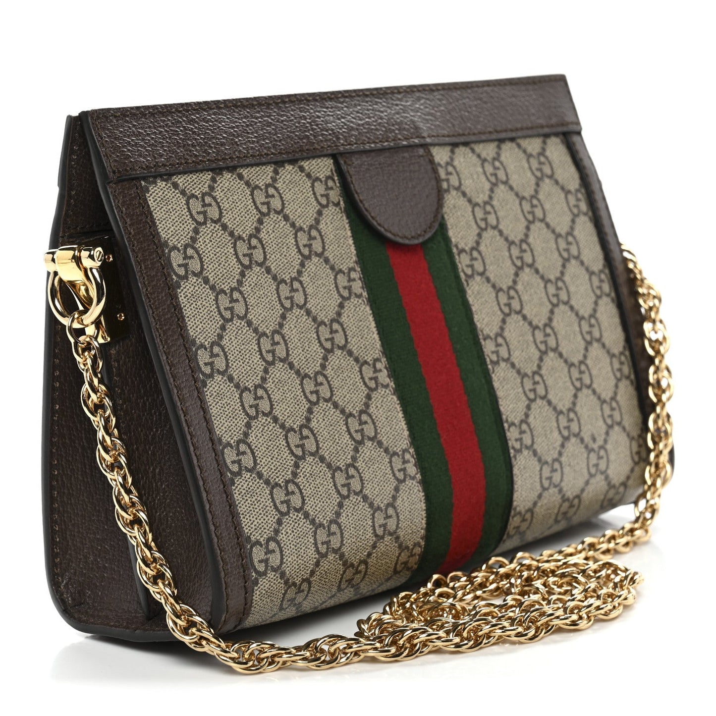 GG Supreme Monogram Web Small Ophidia Chain Shoulder Bag Brown