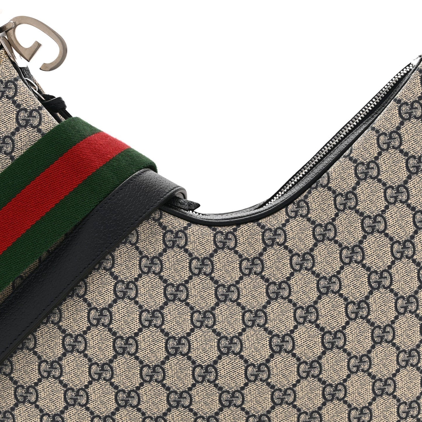 GG Supreme Monogram Textured Calfskin Web Small Attache Shoulder Bag Beige Blue