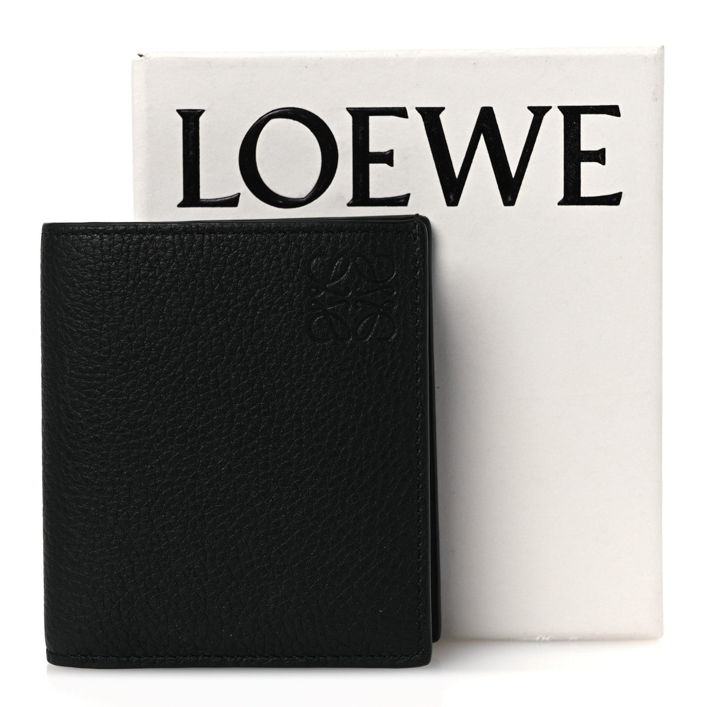 Grained Calfskin Vertical Bi-fold Wallet Black
