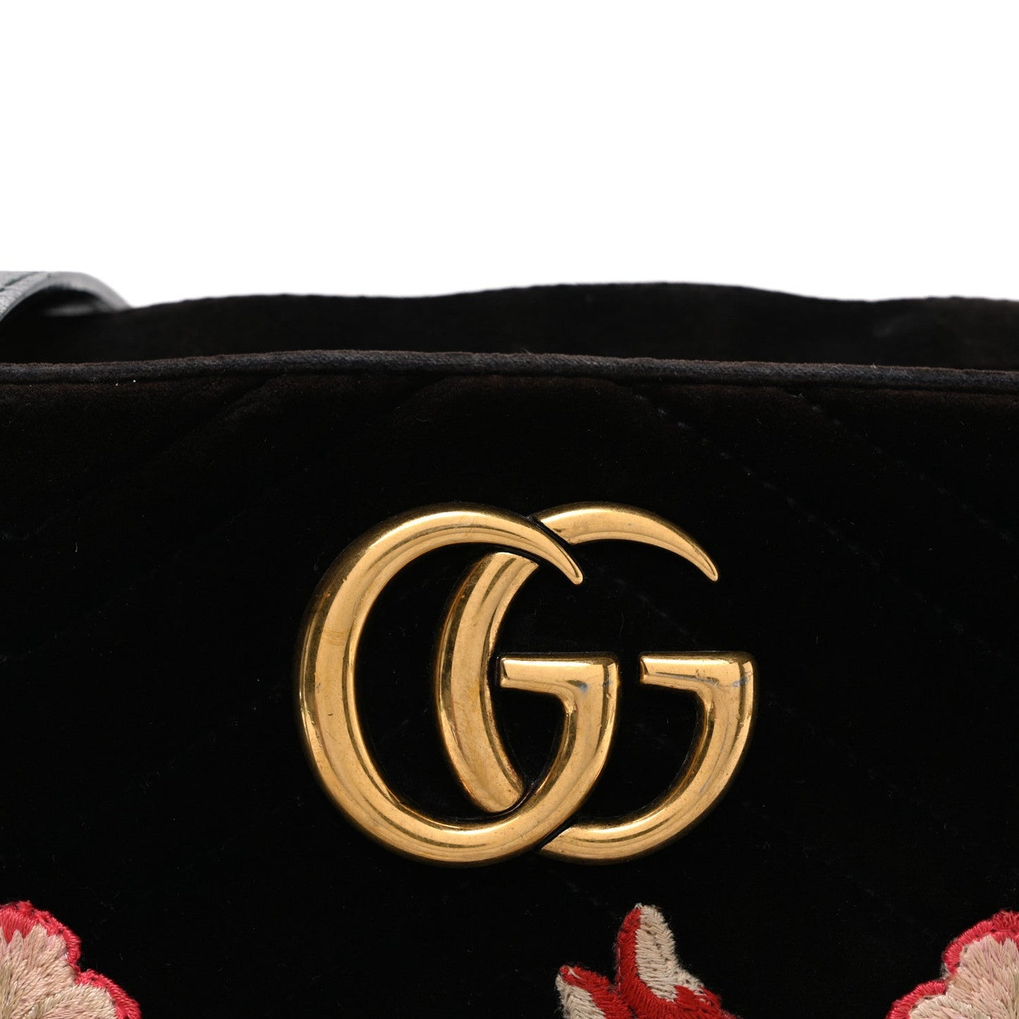 Velvet Matelasse Deer Embroidered Small GG Marmont Chain Shoulder Bag Black