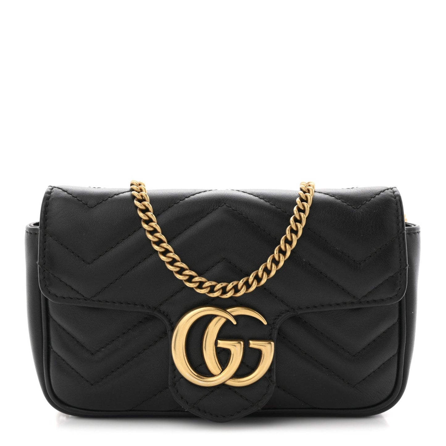 Calfskin Matelasse Super Mini GG Marmont Shoulder Bag Black