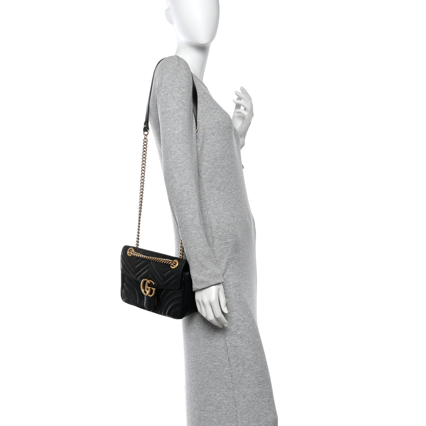 Calfskin Matelasse Small GG Marmont Shoulder Bag Black