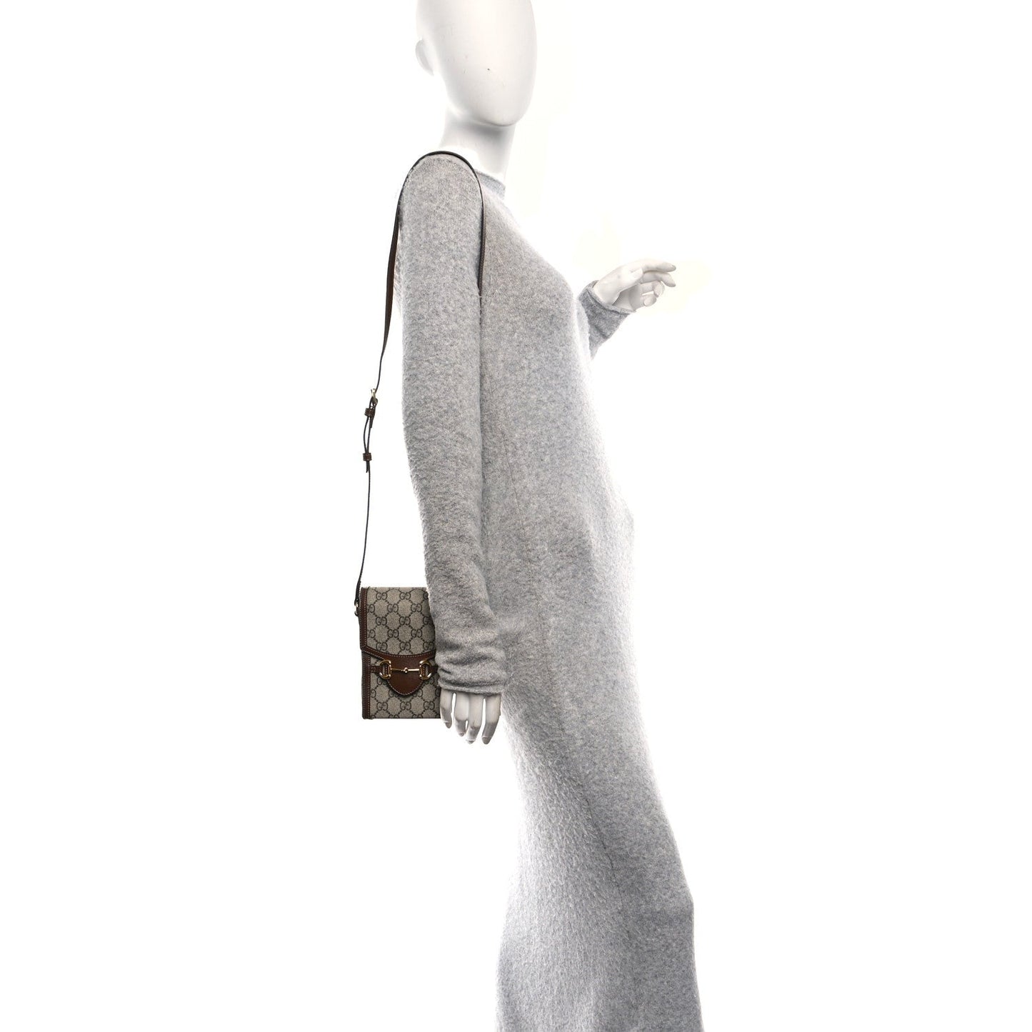 GG Supreme Monogram Mini Horsebit 1955 Crossbody Bag Beige Brown Sugar