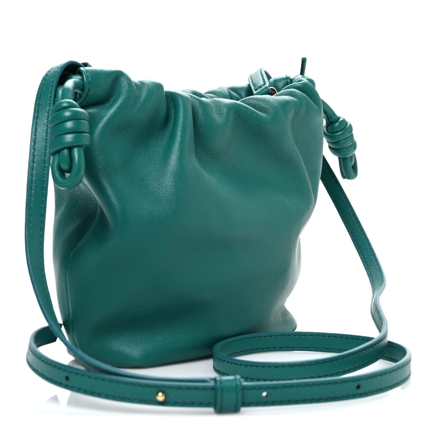 Mellow Nappa Lambskin Jade Mini Flamenco Knot Clutch Emerald Green