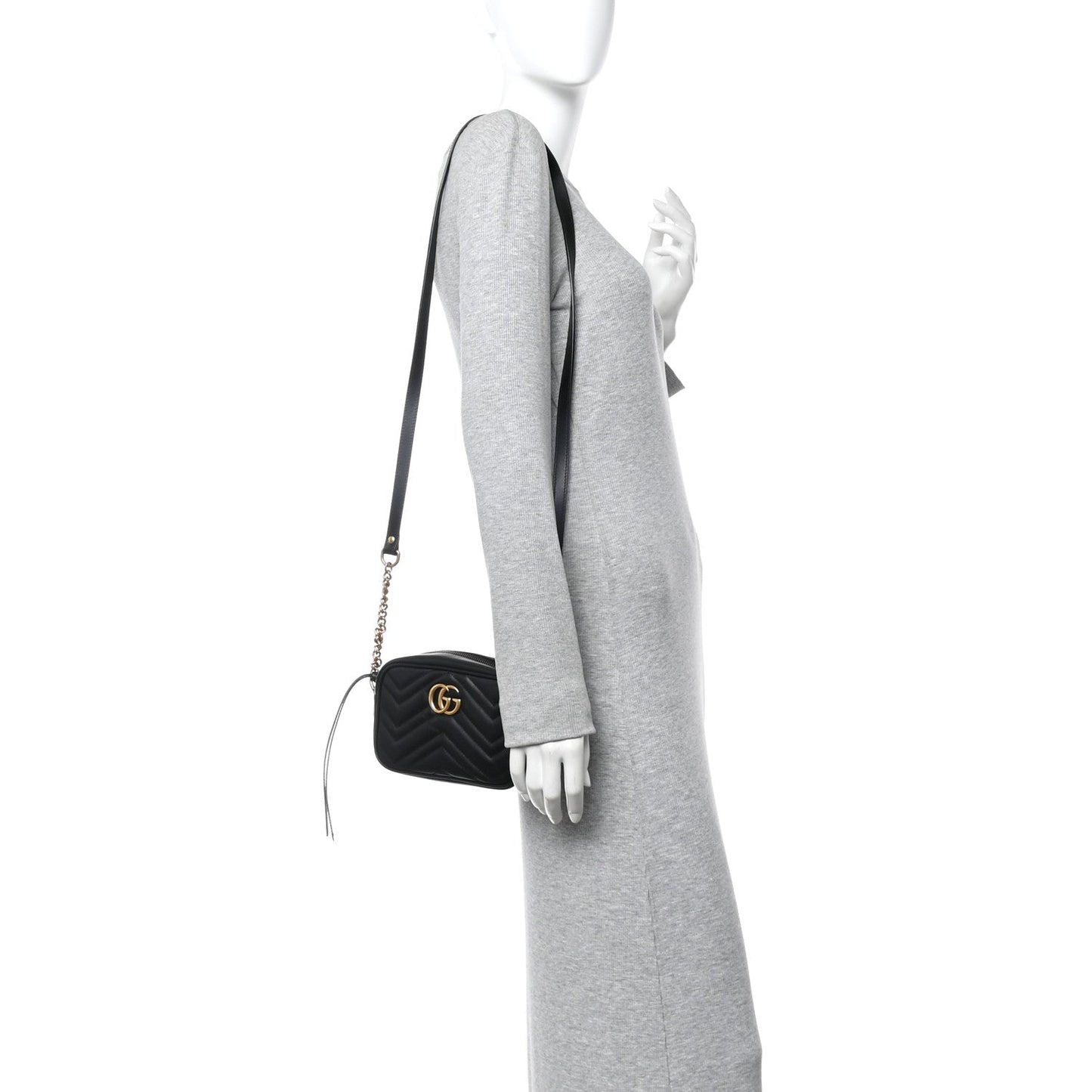 Calfskin Matelasse Mini GG Marmont Chain Shoulder Bag Black
