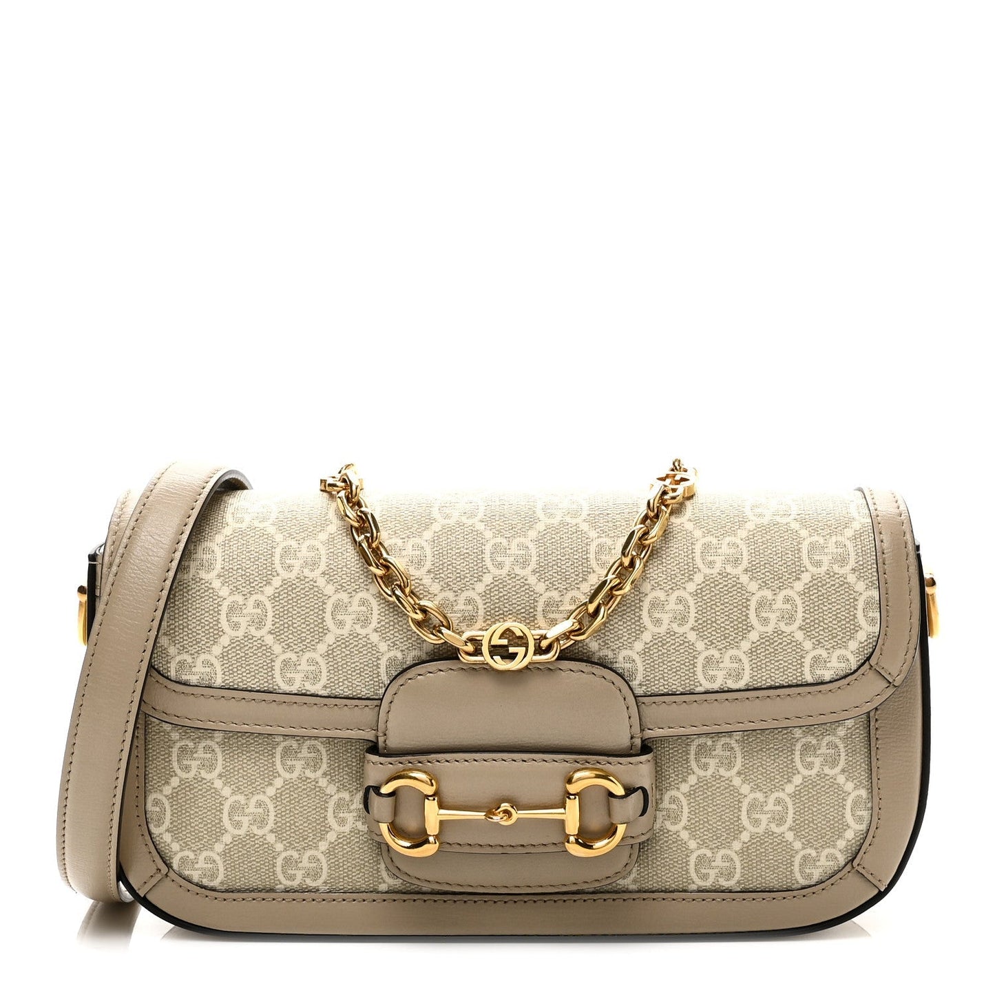 GG Supreme Monogram Small Horsebit 1955 Chain Shoulder Bag Beige Mystic White