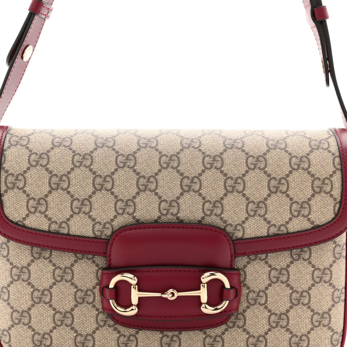 GG Supreme Monogram Horsebit 1955 Soft Small Shoulder Bag Beige Ebony Rosso Ancora