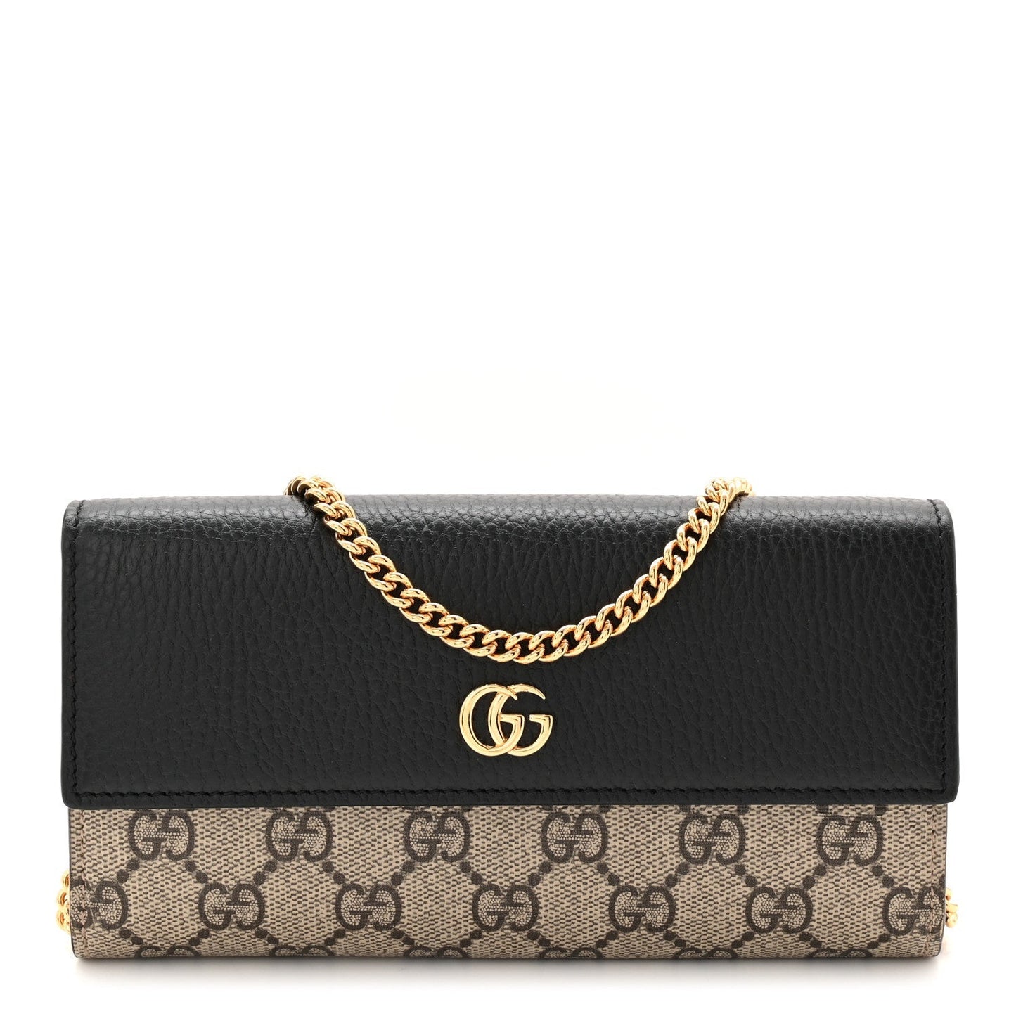 Dollar Calfskin GG Supreme Monogram Petite GG Marmont Wallet Chain Bag Black Beige Ebony